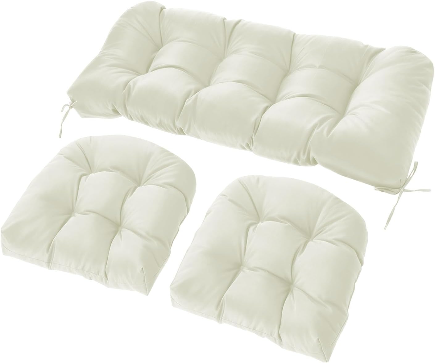 3-Piece Outdoor Wicker Chair Cushion Set, Waterproof Patio Loveseat Cushion with 2 U-Shaped Seat Pads, All-Weather Replacement Cushions for Garden Furniture