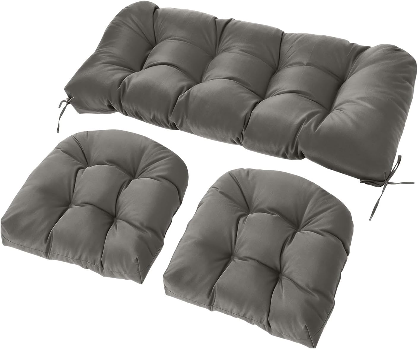 3-Piece Outdoor Wicker Chair Cushion Set, Waterproof Patio Loveseat Cushion with 2 U-Shaped Seat Pads, All-Weather Replacement Cushions for Garden Furniture