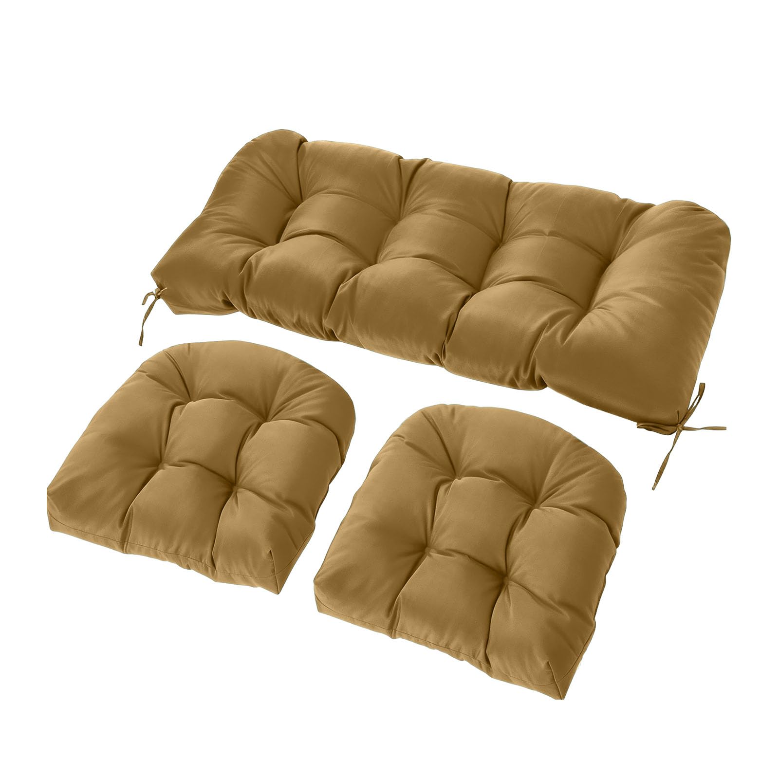 3-Piece Outdoor Wicker Chair Cushion Set, Waterproof Patio Loveseat Cushion with 2 U-Shaped Seat Pads, All-Weather Replacement Cushions for Garden Furniture