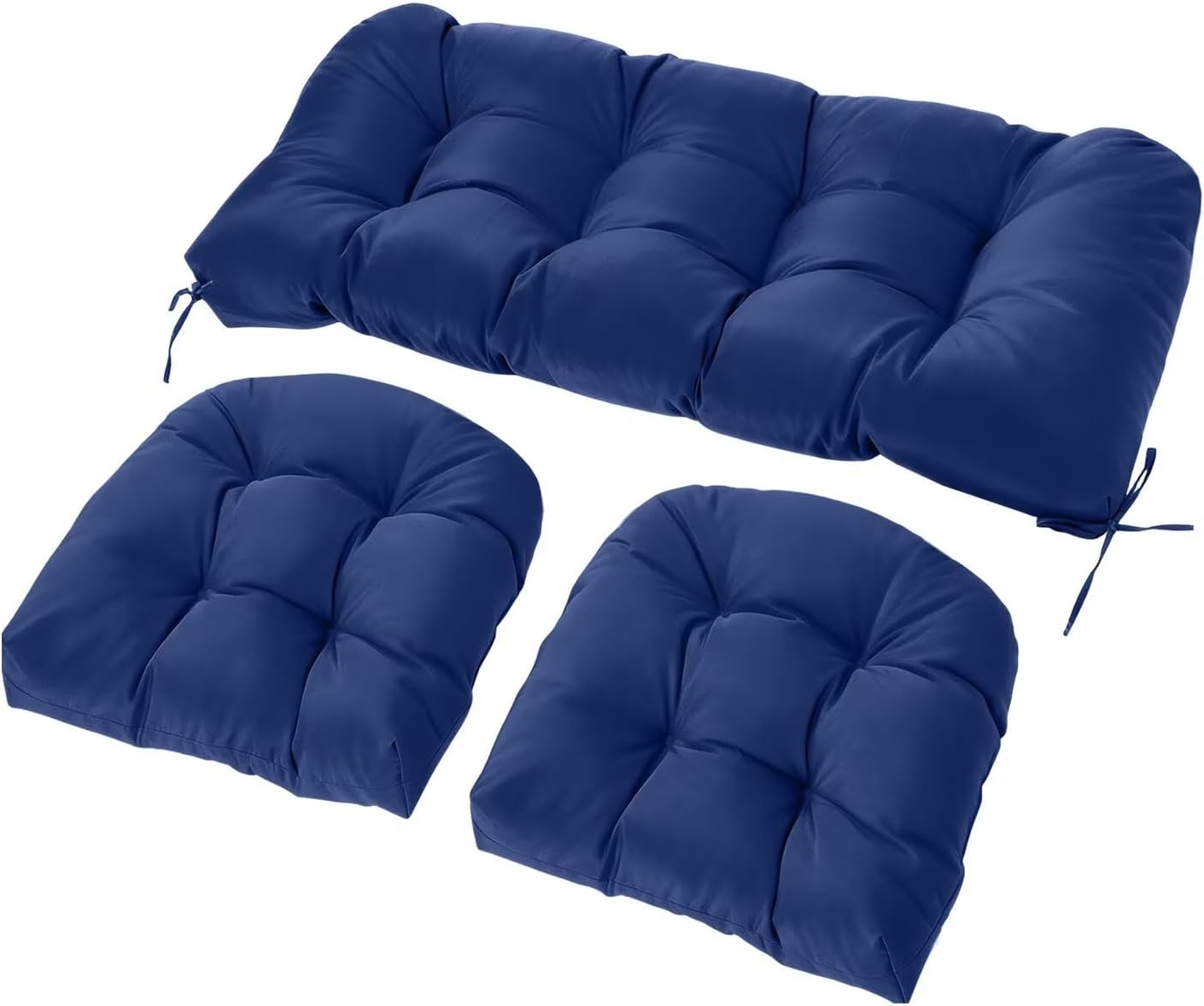 3-Piece Outdoor Wicker Chair Cushion Set, Waterproof Patio Loveseat Cushion with 2 U-Shaped Seat Pads, All-Weather Replacement Cushions for Garden Furniture