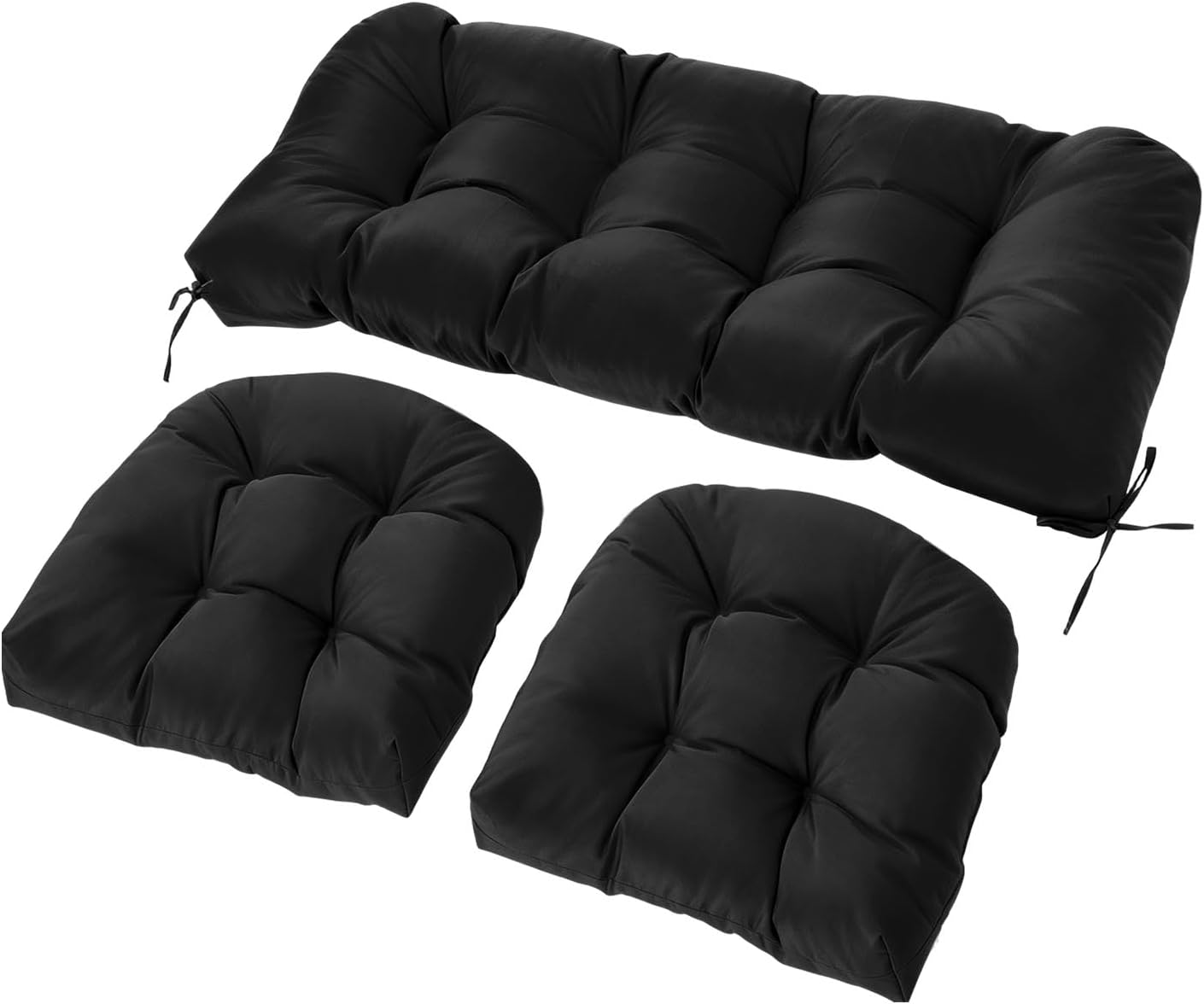 3-Piece Outdoor Wicker Chair Cushion Set, Waterproof Patio Loveseat Cushion with 2 U-Shaped Seat Pads, All-Weather Replacement Cushions for Garden Furniture