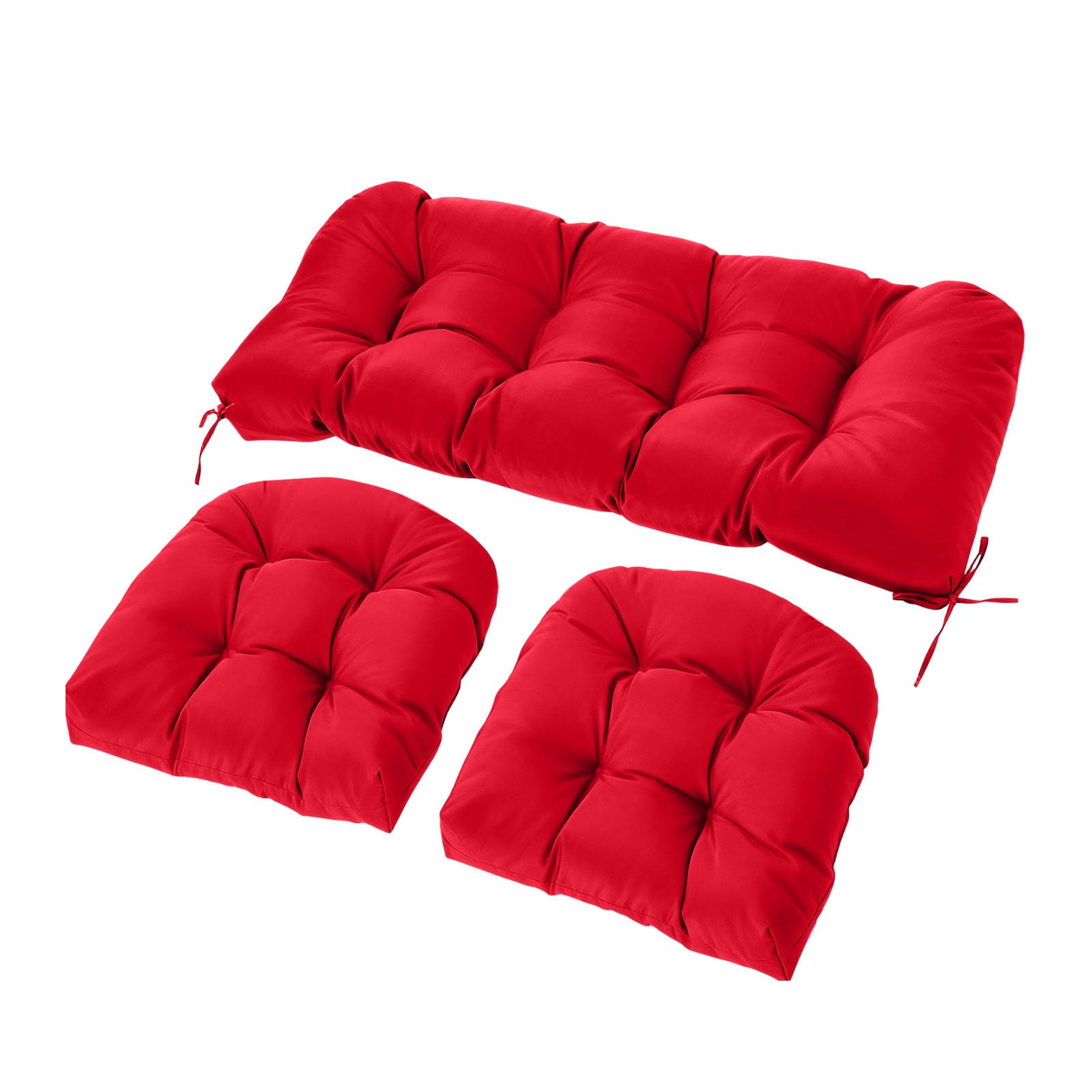3-Piece Outdoor Wicker Chair Cushion Set, Waterproof Patio Loveseat Cushion with 2 U-Shaped Seat Pads, All-Weather Replacement Cushions for Garden Furniture