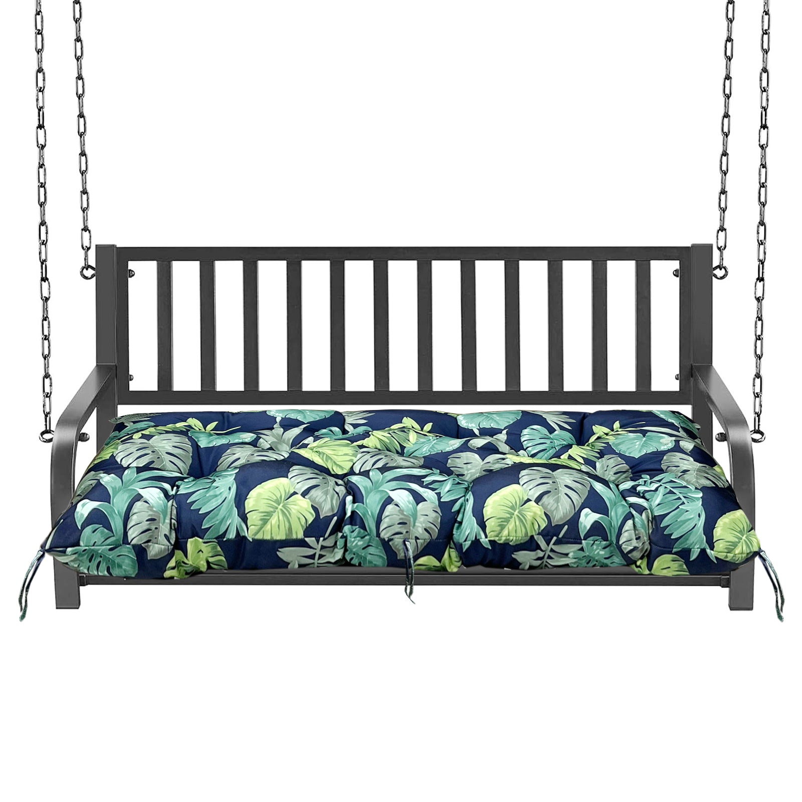 Outdoor Porch Swing Bench Cushion | 3-Seater Weather Resistant Patio Swing Seat Replacement Pad with Secure Tie Strings, Multiple Prints & Solid Colors for Garden Yard Hanging Swing Chair