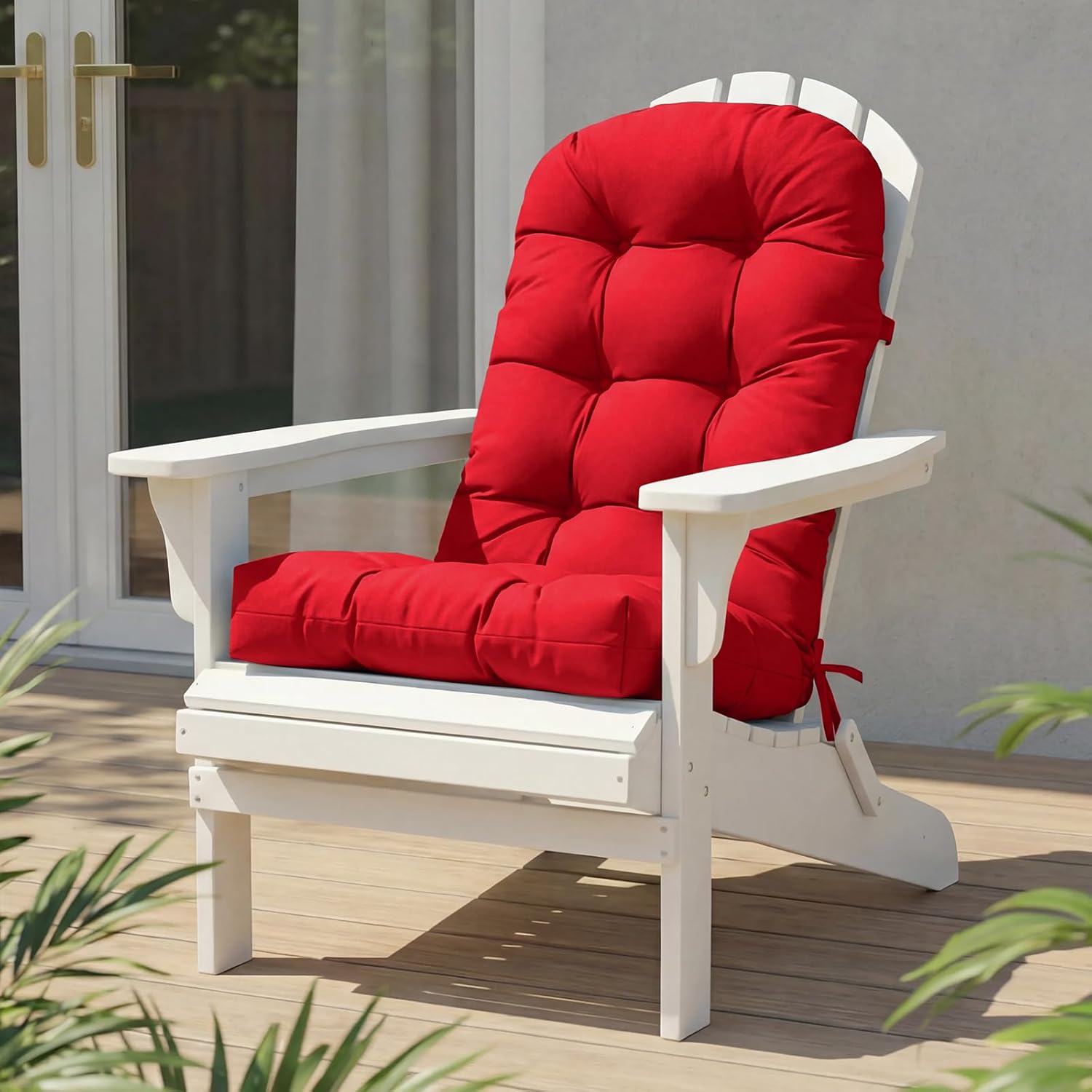 High Back Rocking Chair Cushion, Waterproof Outdoor Patio Replacement Cushion with Ties, Thick Tufted Seat & Back Pad for Adirondack, Glider & Porch Chairs