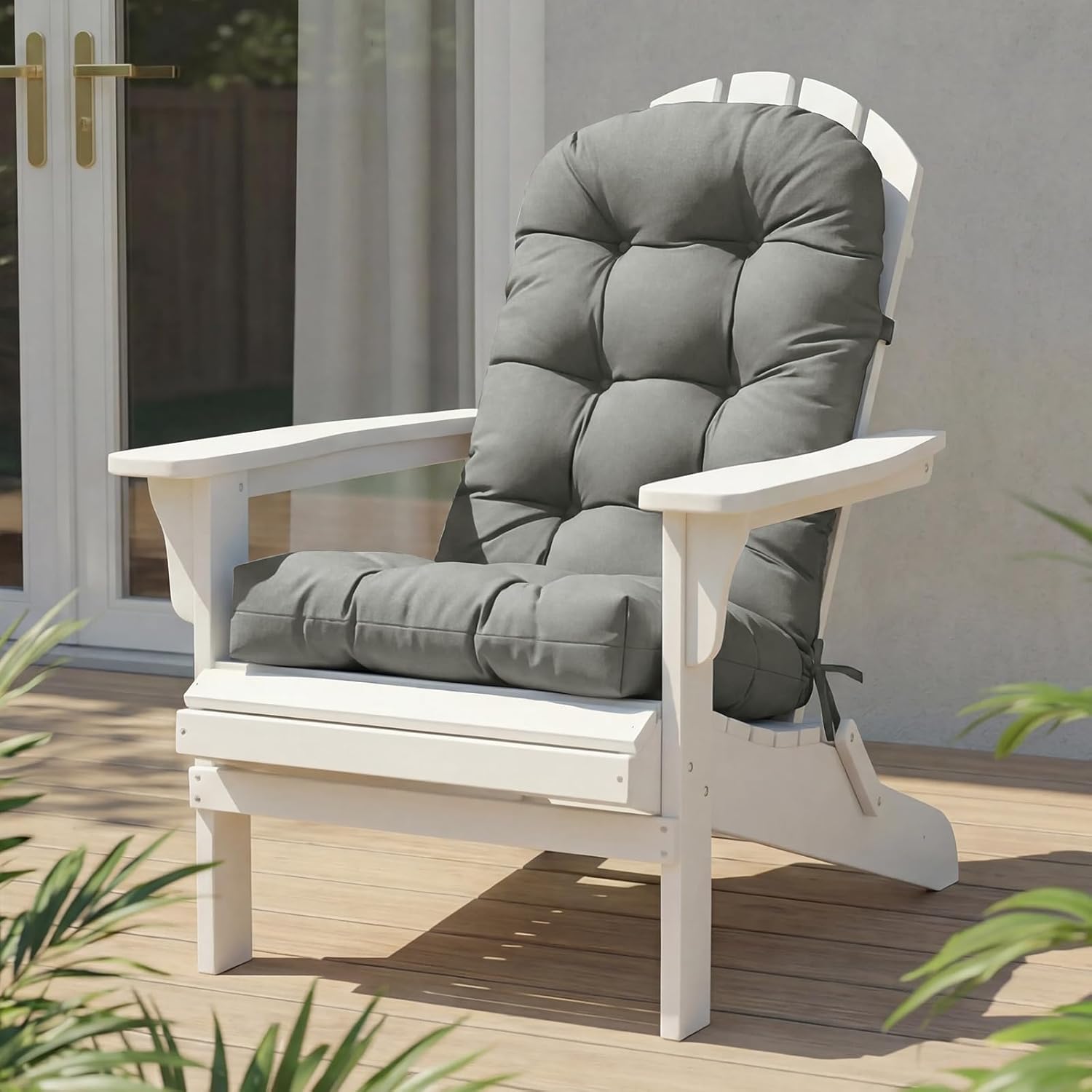 High Back Rocking Chair Cushion, Waterproof Outdoor Patio Replacement Cushion with Ties, Thick Tufted Seat & Back Pad for Adirondack, Glider & Porch Chairs