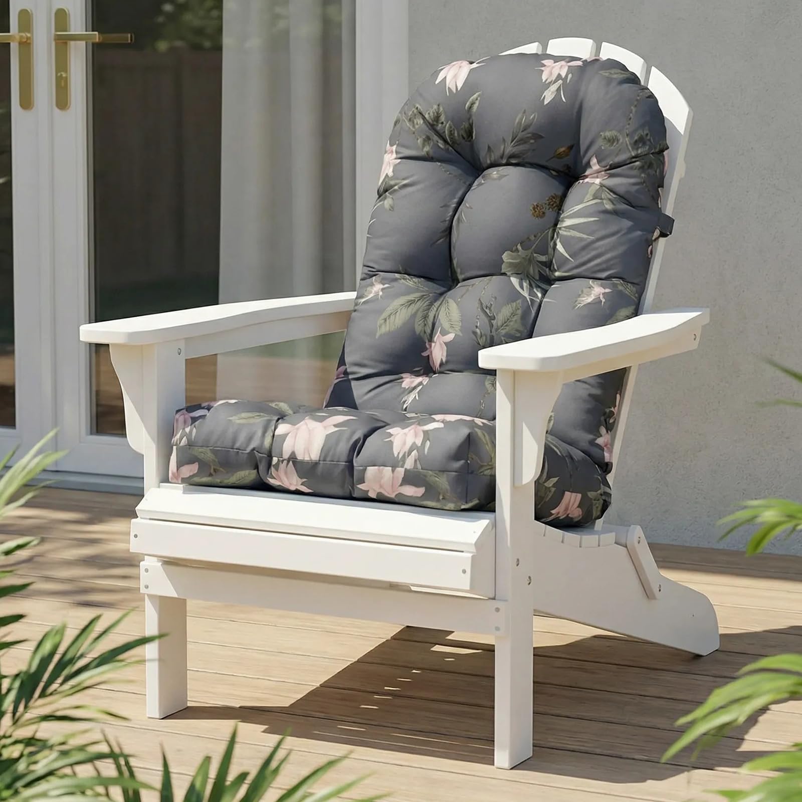 High Back Rocking Chair Cushion, Waterproof Outdoor Patio Replacement Cushion with Ties, Thick Tufted Seat & Back Pad for Adirondack, Glider & Porch Chairs