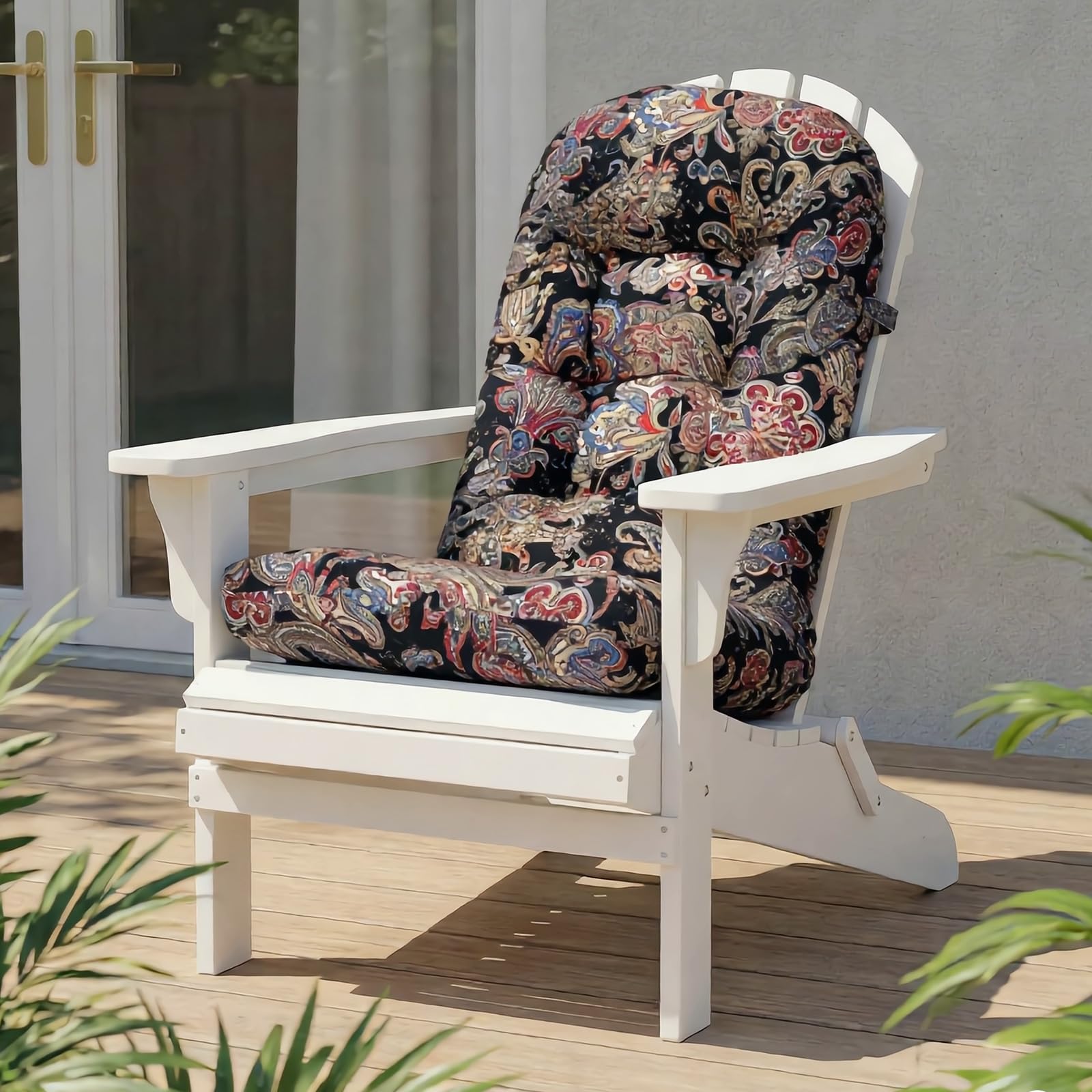 High Back Rocking Chair Cushion, Waterproof Outdoor Patio Replacement Cushion with Ties, Thick Tufted Seat & Back Pad for Adirondack, Glider & Porch Chairs