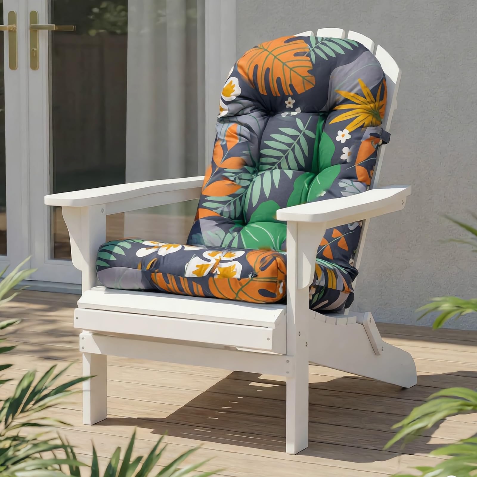 High Back Rocking Chair Cushion, Waterproof Outdoor Patio Replacement Cushion with Ties, Thick Tufted Seat & Back Pad for Adirondack, Glider & Porch Chairs