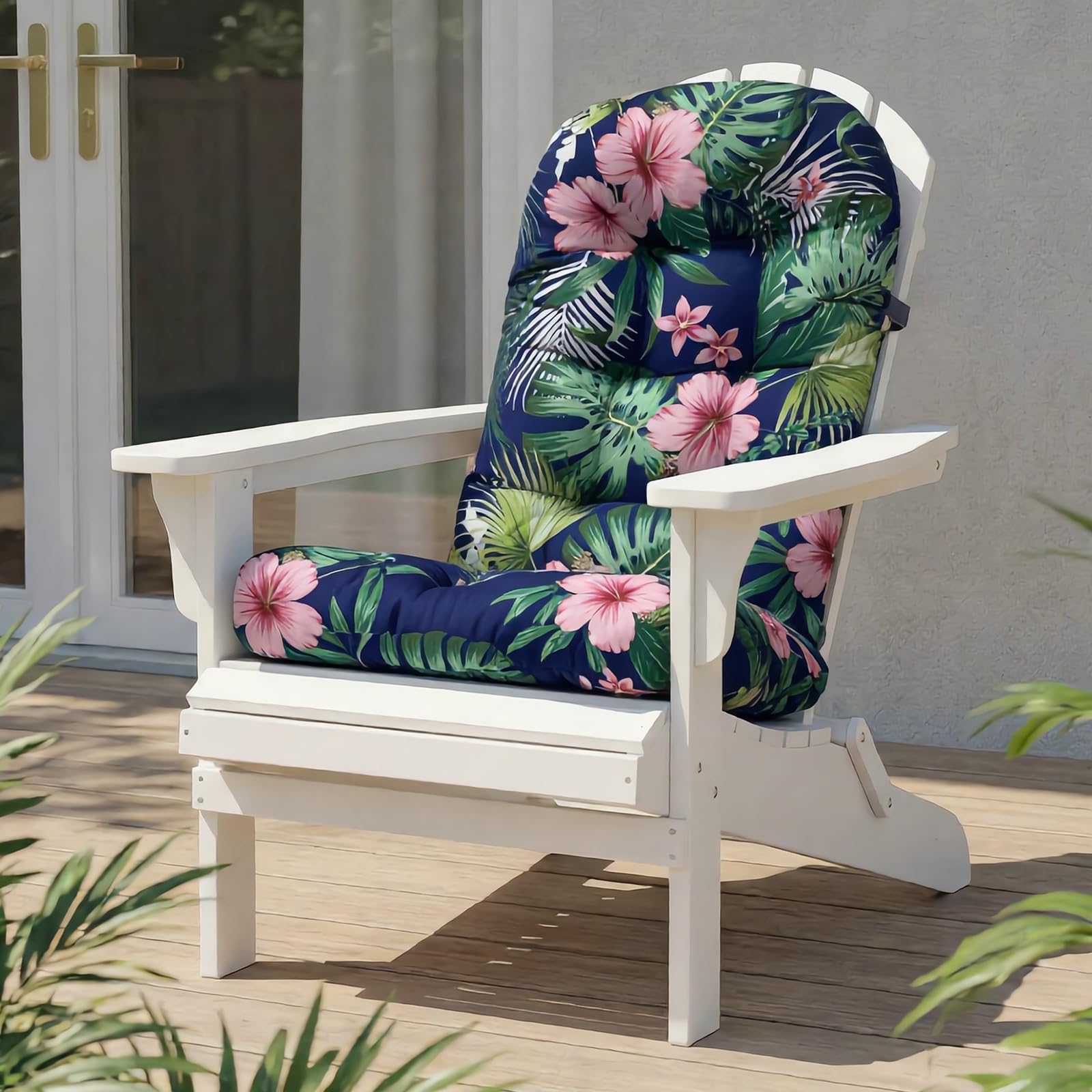 High Back Rocking Chair Cushion, Waterproof Outdoor Patio Replacement Cushion with Ties, Thick Tufted Seat & Back Pad for Adirondack, Glider & Porch Chairs