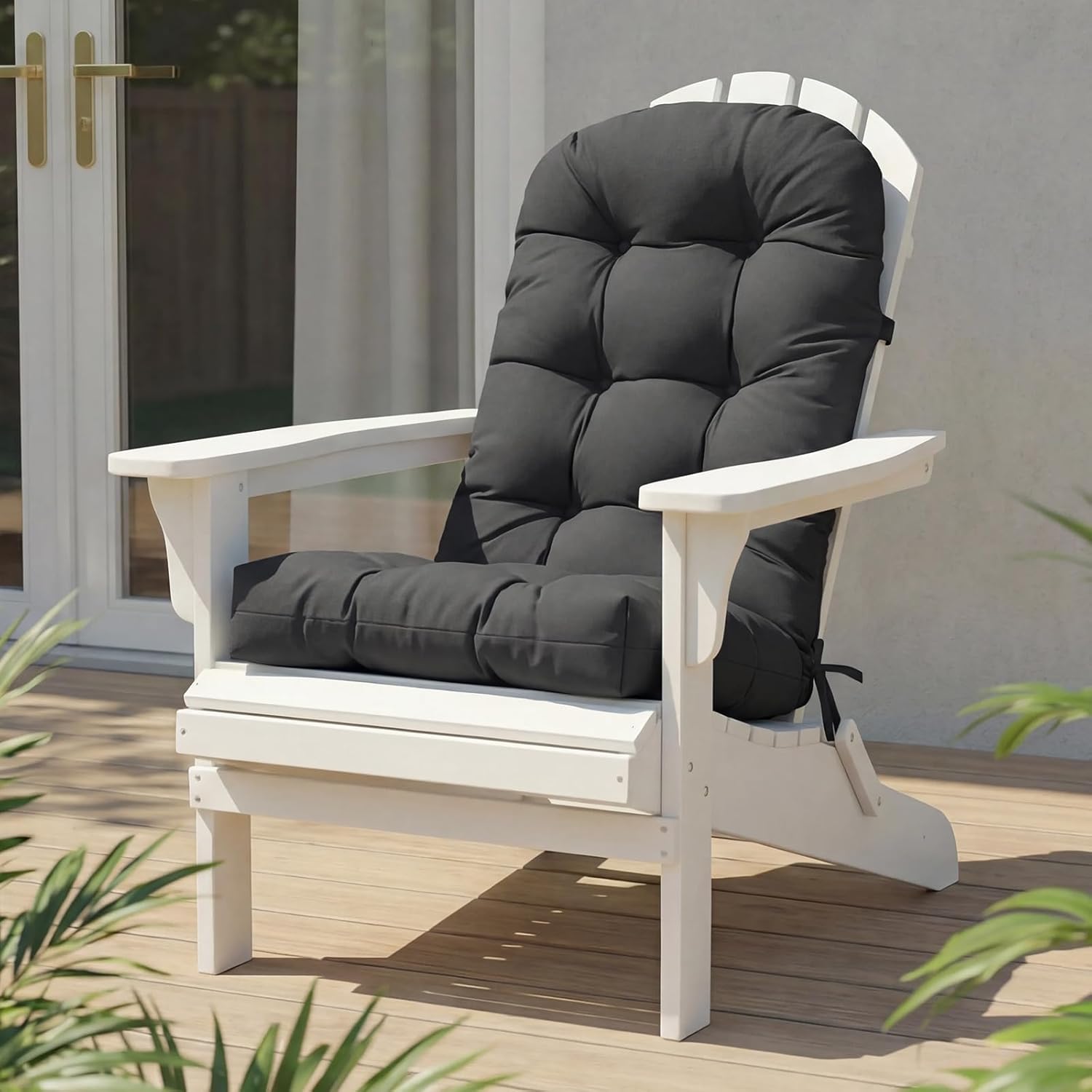 High Back Rocking Chair Cushion, Waterproof Outdoor Patio Replacement Cushion with Ties, Thick Tufted Seat & Back Pad for Adirondack, Glider & Porch Chairs