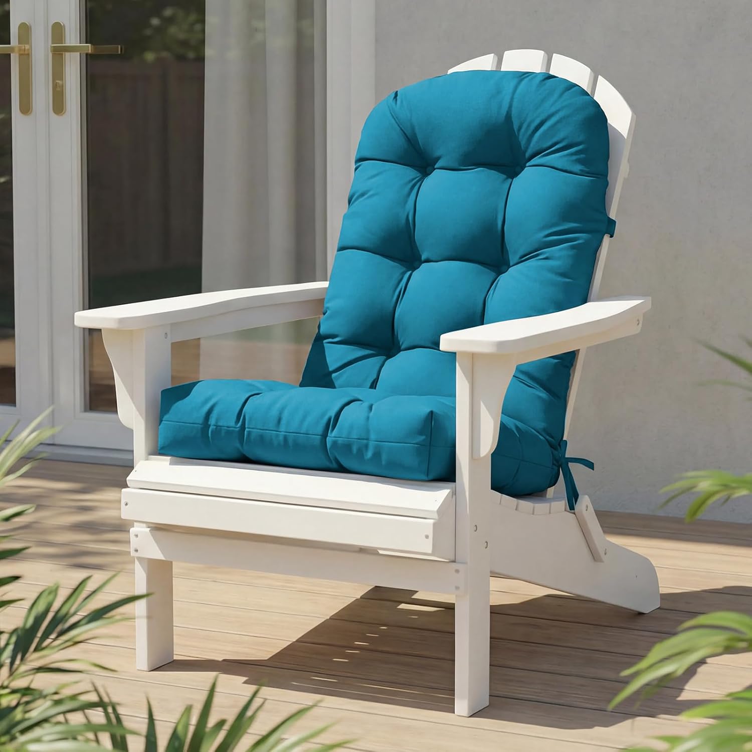 High Back Rocking Chair Cushion, Waterproof Outdoor Patio Replacement Cushion with Ties, Thick Tufted Seat & Back Pad for Adirondack, Glider & Porch Chairs