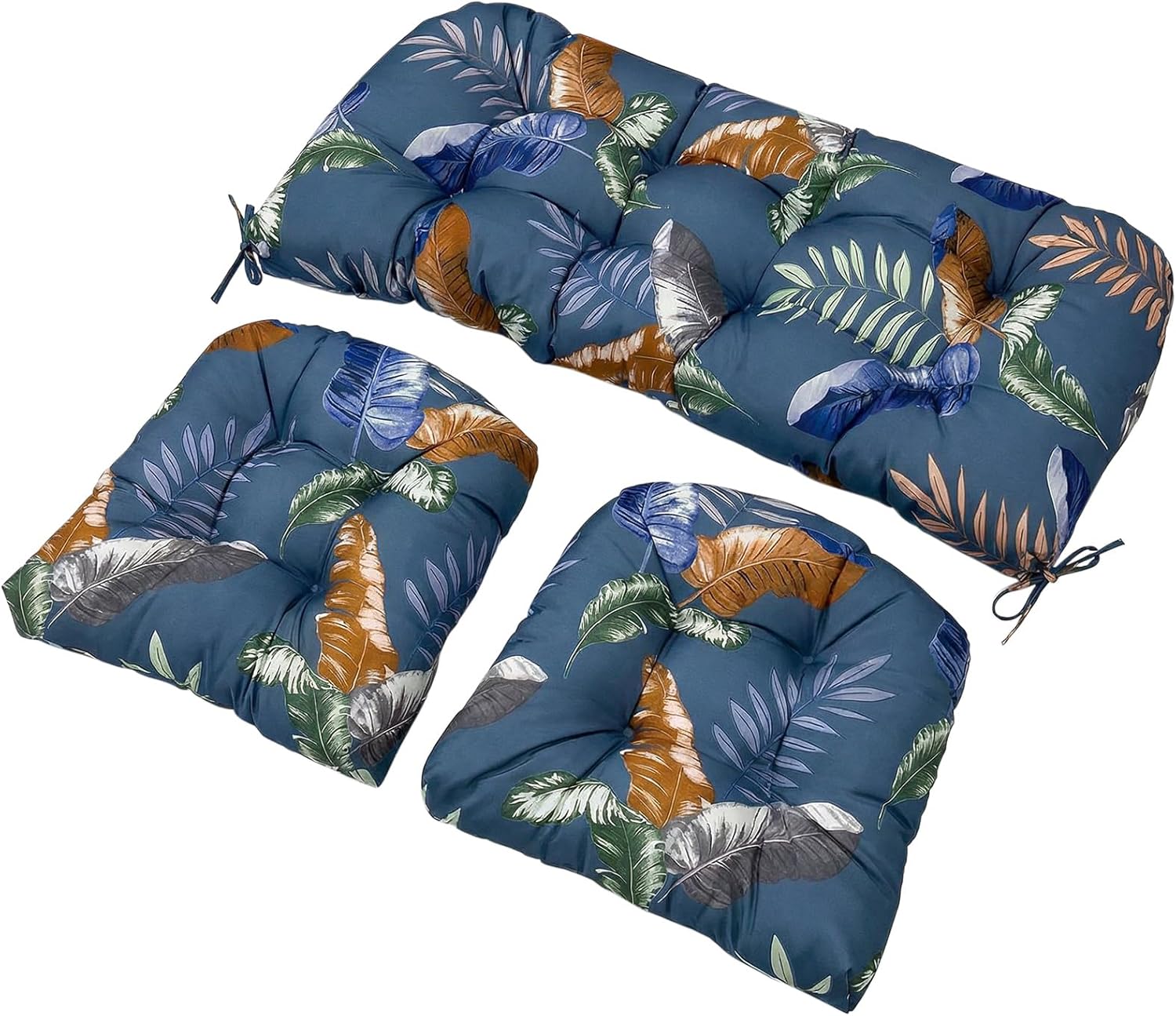 3-Piece Outdoor Wicker Chair Cushion Set, Waterproof Patio Loveseat Cushion with 2 U-Shaped Seat Pads, All-Weather Replacement Cushions for Garden Furniture