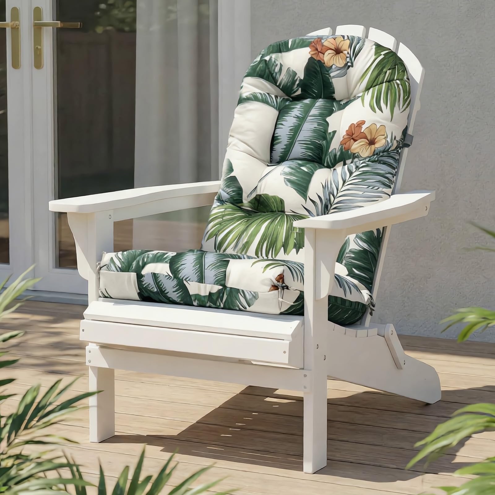 High Back Rocking Chair Cushion, Waterproof Outdoor Patio Replacement Cushion with Ties, Thick Tufted Seat & Back Pad for Adirondack, Glider & Porch Chairs