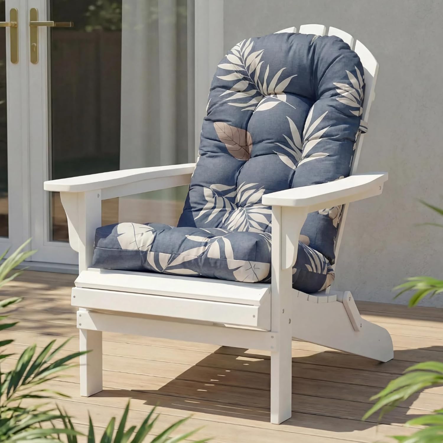 High Back Rocking Chair Cushion, Waterproof Outdoor Patio Replacement Cushion with Ties, Thick Tufted Seat & Back Pad for Adirondack, Glider & Porch Chairs