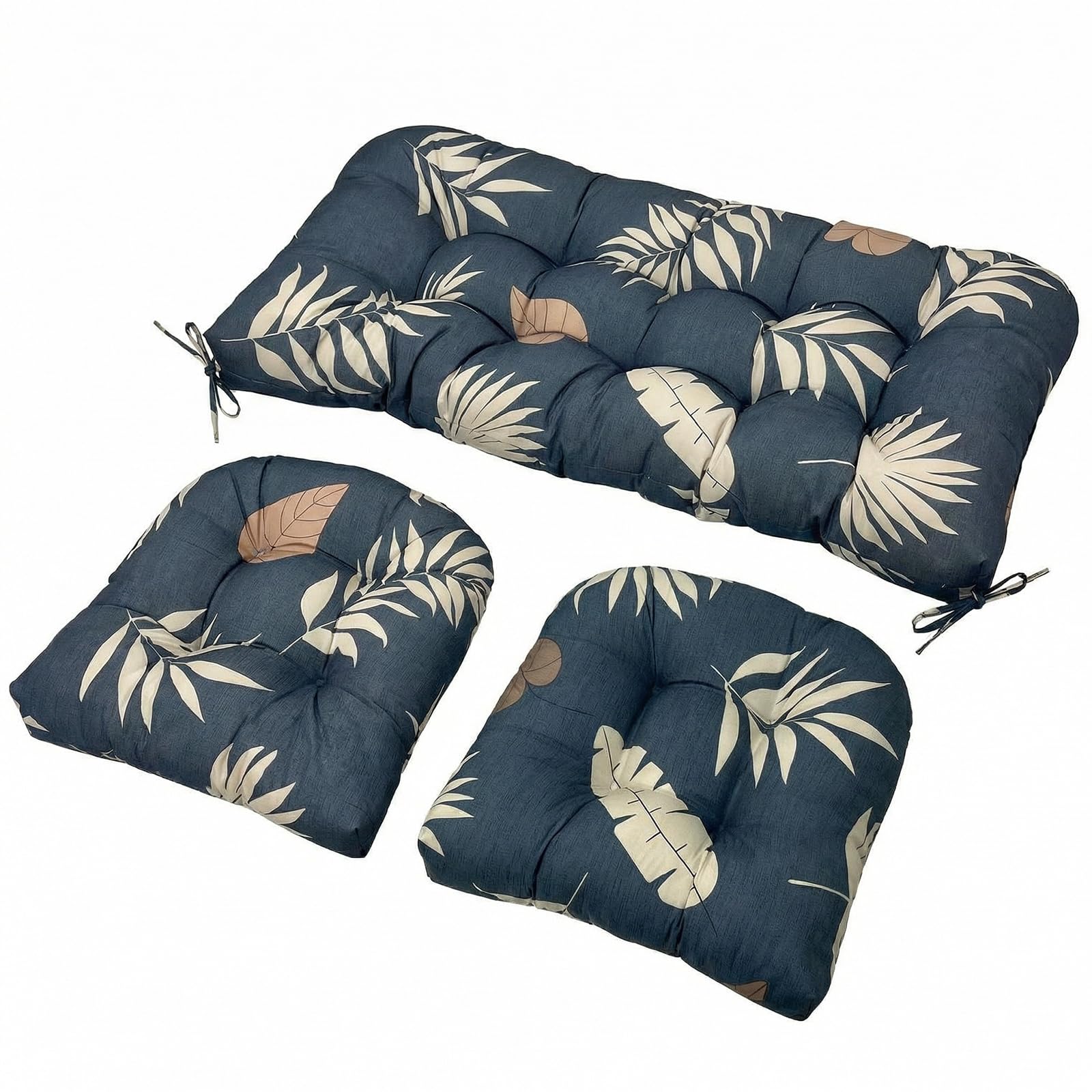 3-Piece Outdoor Wicker Chair Cushion Set, Waterproof Patio Loveseat Cushion with 2 U-Shaped Seat Pads, All-Weather Replacement Cushions for Garden Furniture