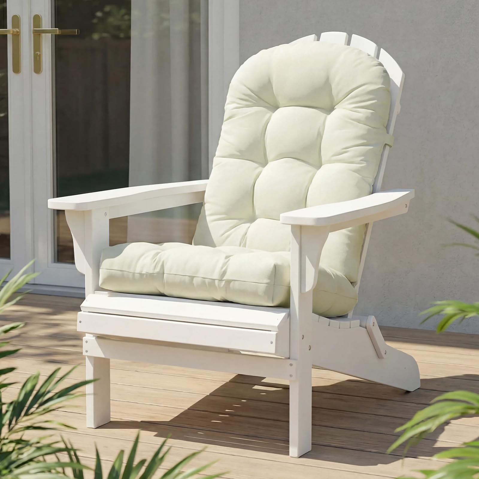 High Back Rocking Chair Cushion, Waterproof Outdoor Patio Replacement Cushion with Ties, Thick Tufted Seat & Back Pad for Adirondack, Glider & Porch Chairs