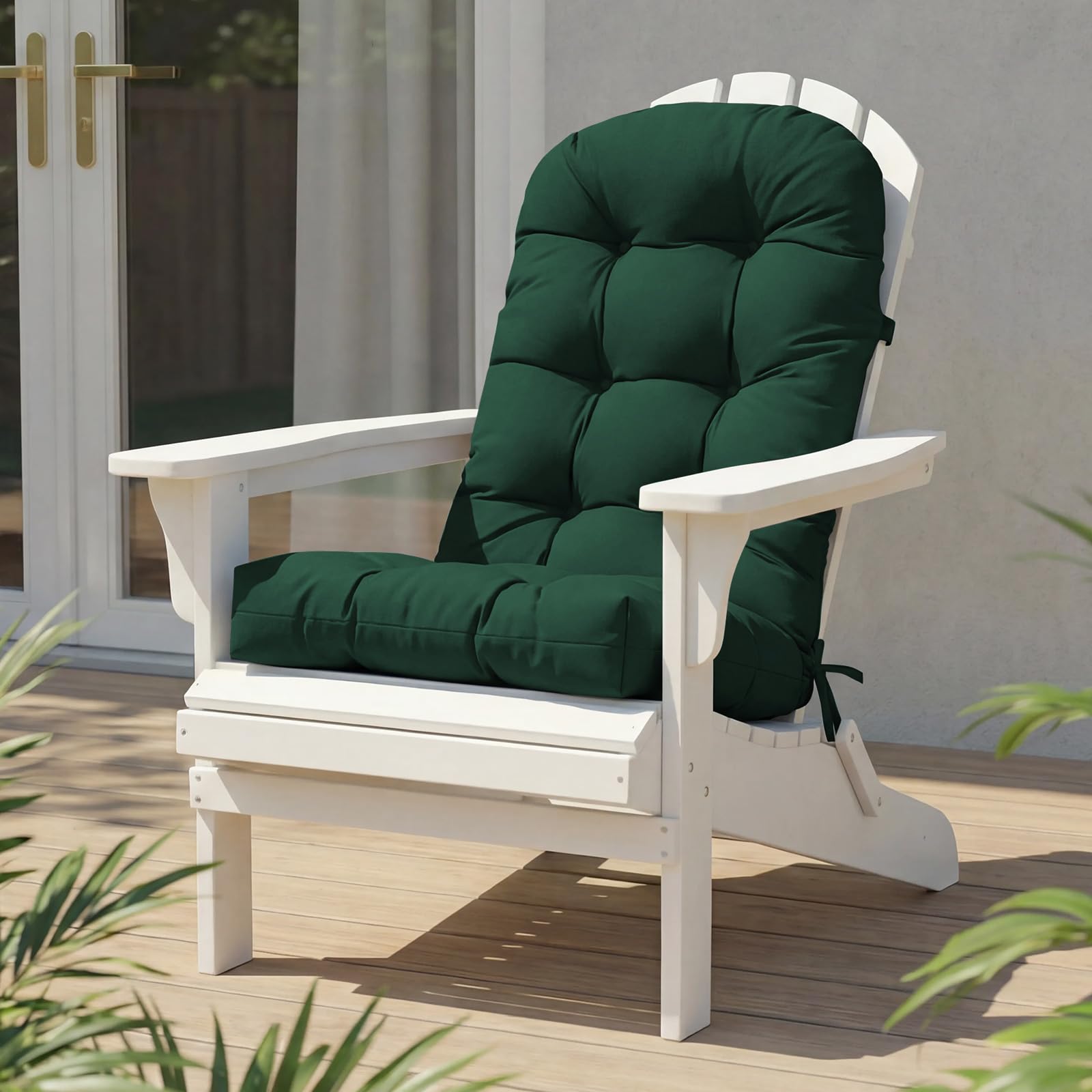 High Back Rocking Chair Cushion, Waterproof Outdoor Patio Replacement Cushion with Ties, Thick Tufted Seat & Back Pad for Adirondack, Glider & Porch Chairs