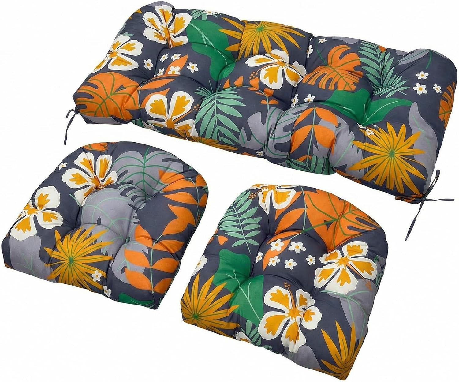 3-Piece Outdoor Wicker Chair Cushion Set, Waterproof Patio Loveseat Cushion with 2 U-Shaped Seat Pads, All-Weather Replacement Cushions for Garden Furniture
