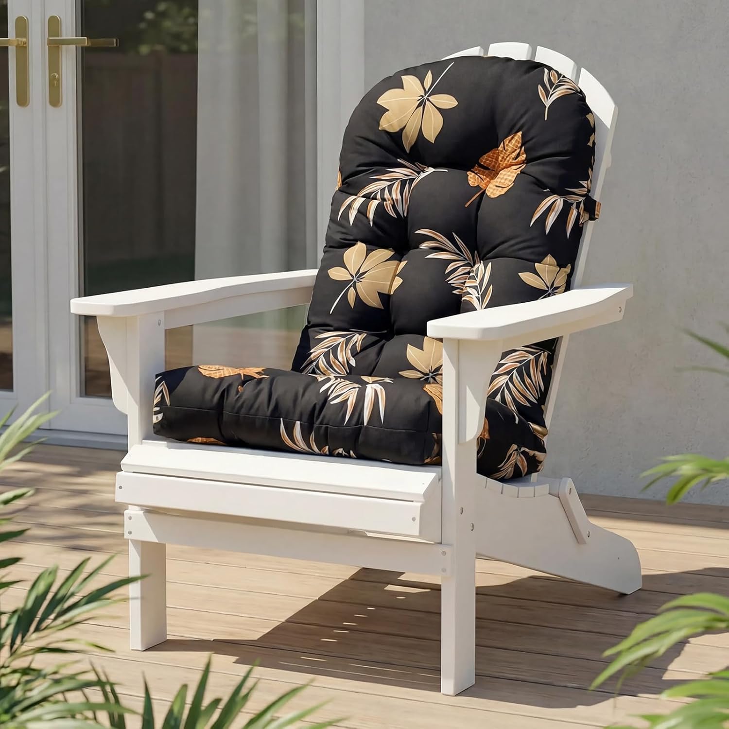 High Back Rocking Chair Cushion, Waterproof Outdoor Patio Replacement Cushion with Ties, Thick Tufted Seat & Back Pad for Adirondack, Glider & Porch Chairs