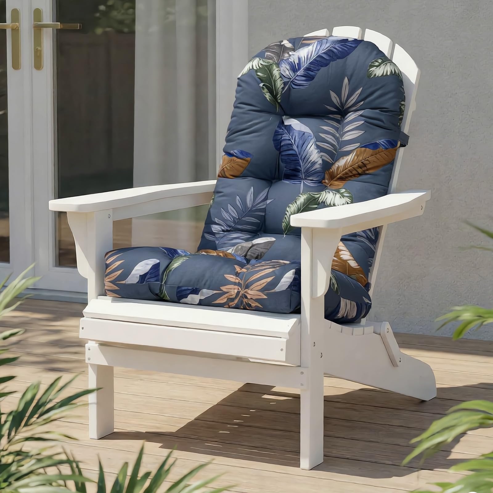 High Back Rocking Chair Cushion, Waterproof Outdoor Patio Replacement Cushion with Ties, Thick Tufted Seat & Back Pad for Adirondack, Glider & Porch Chairs