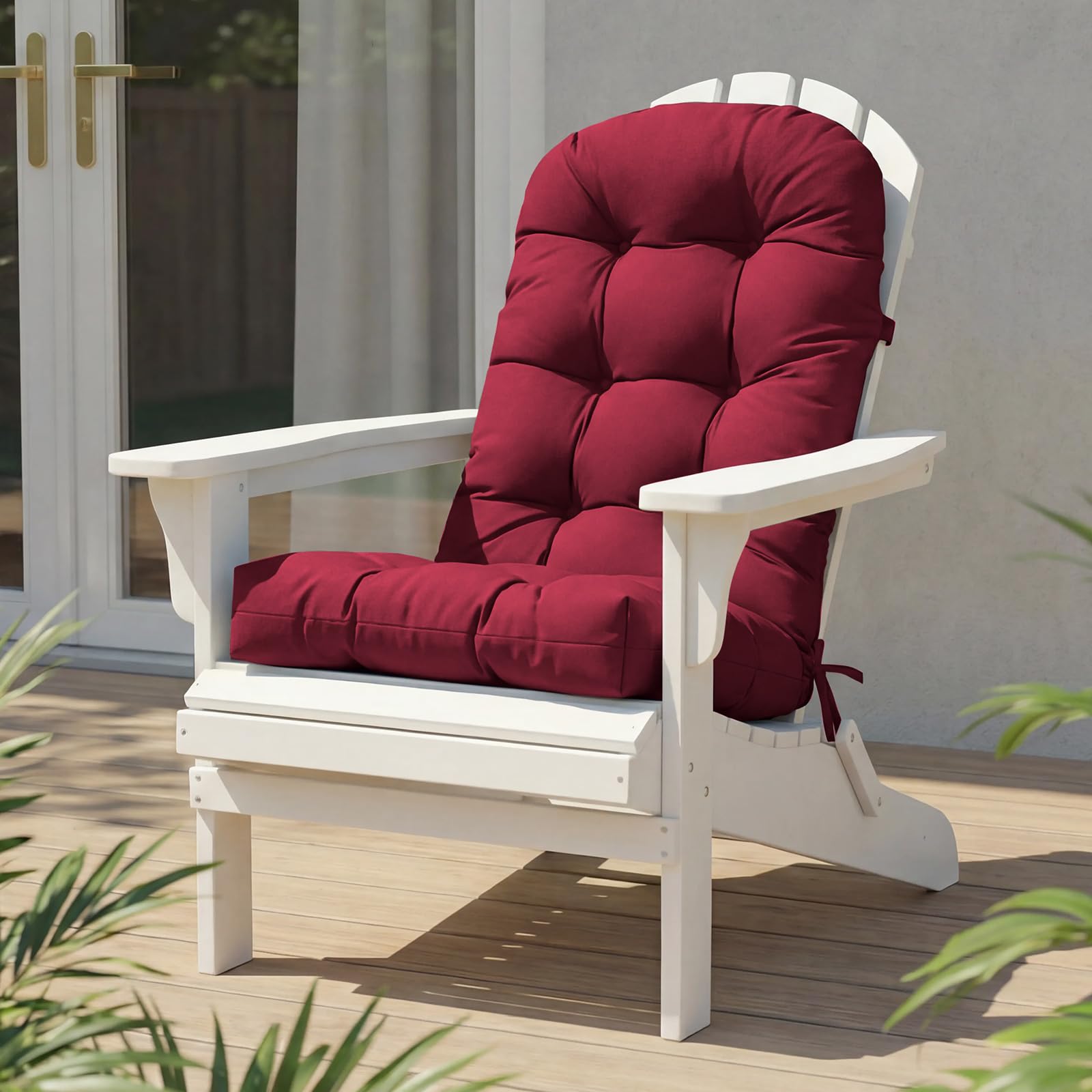High Back Rocking Chair Cushion, Waterproof Outdoor Patio Replacement Cushion with Ties, Thick Tufted Seat & Back Pad for Adirondack, Glider & Porch Chairs
