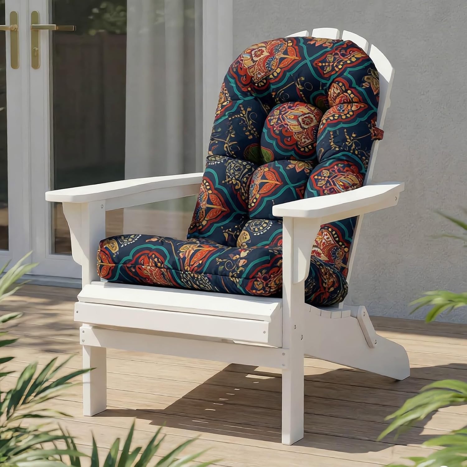 High Back Rocking Chair Cushion, Waterproof Outdoor Patio Replacement Cushion with Ties, Thick Tufted Seat & Back Pad for Adirondack, Glider & Porch Chairs