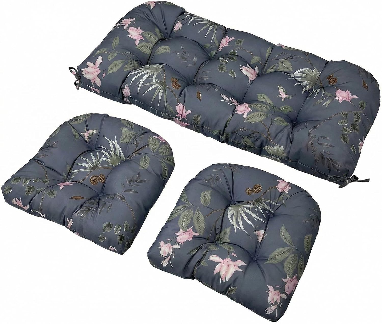 3-Piece Outdoor Wicker Chair Cushion Set, Waterproof Patio Loveseat Cushion with 2 U-Shaped Seat Pads, All-Weather Replacement Cushions for Garden Furniture