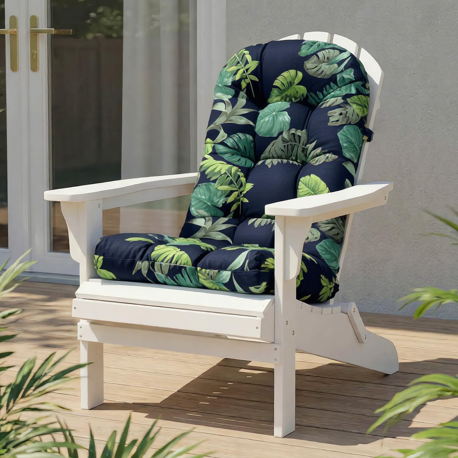 High Back Rocking Chair Cushion, Waterproof Outdoor Patio Replacement Cushion with Ties, Thick Tufted Seat & Back Pad for Adirondack, Glider & Porch Chairs