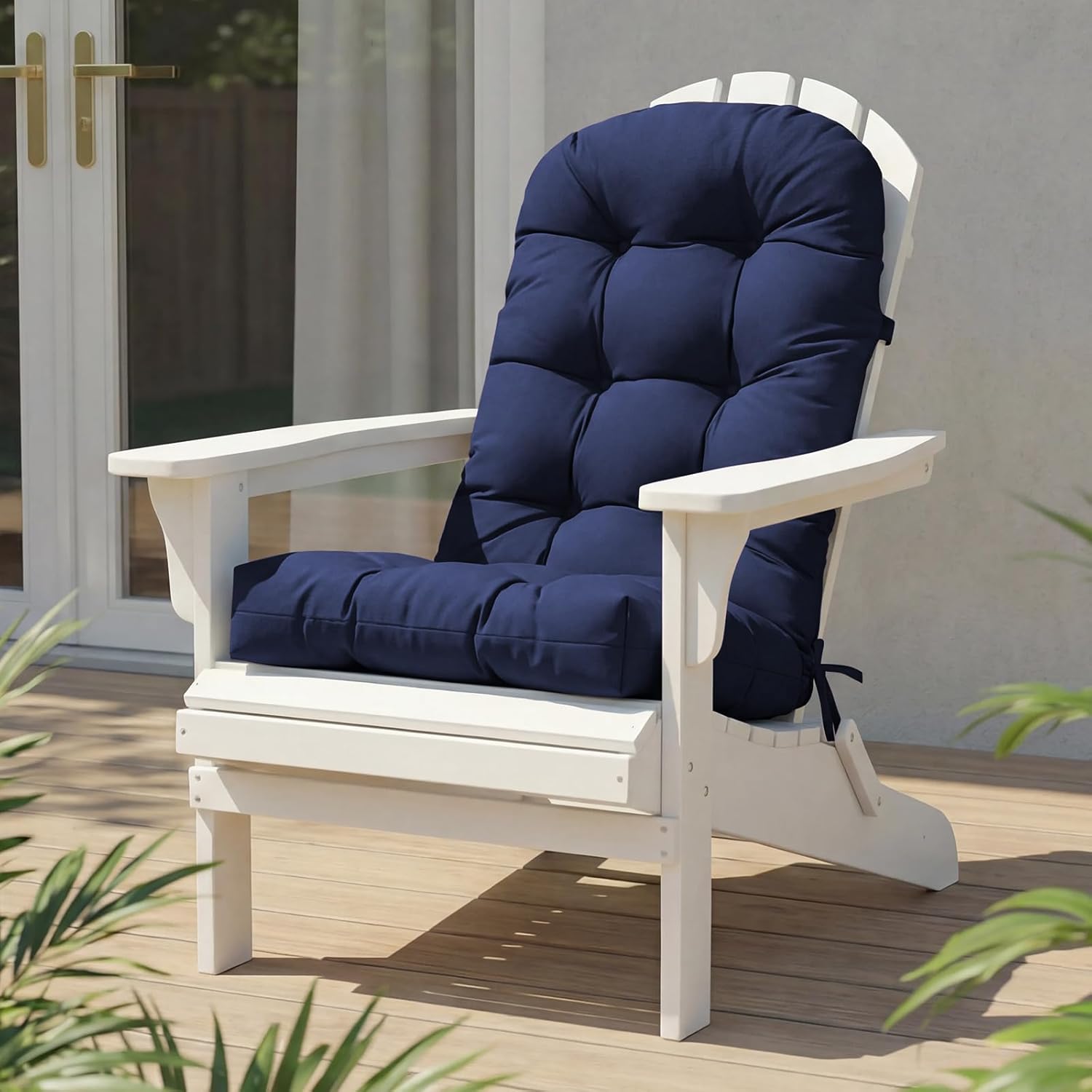 High Back Rocking Chair Cushion, Waterproof Outdoor Patio Replacement Cushion with Ties, Thick Tufted Seat & Back Pad for Adirondack, Glider & Porch Chairs