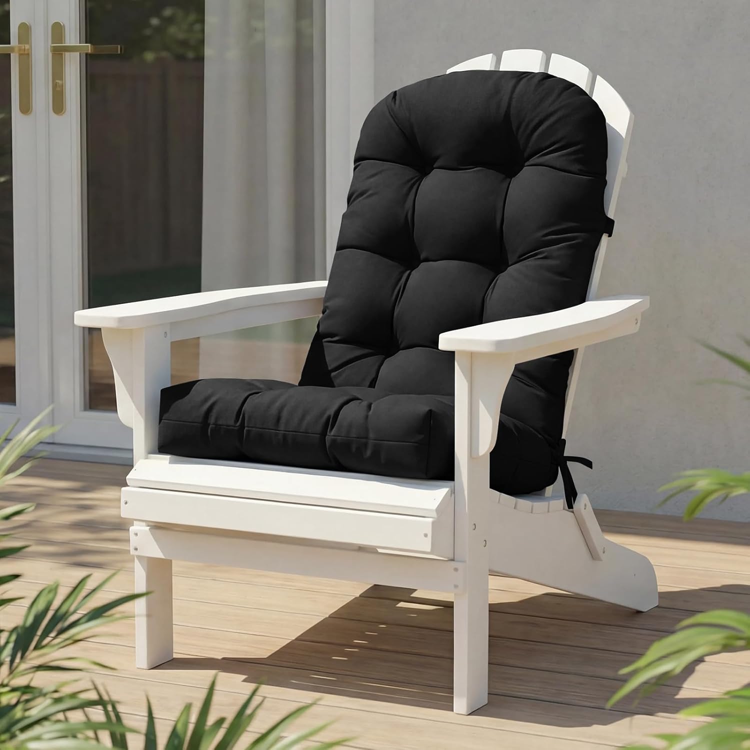 High Back Rocking Chair Cushion, Waterproof Outdoor Patio Replacement Cushion with Ties, Thick Tufted Seat & Back Pad for Adirondack, Glider & Porch Chairs