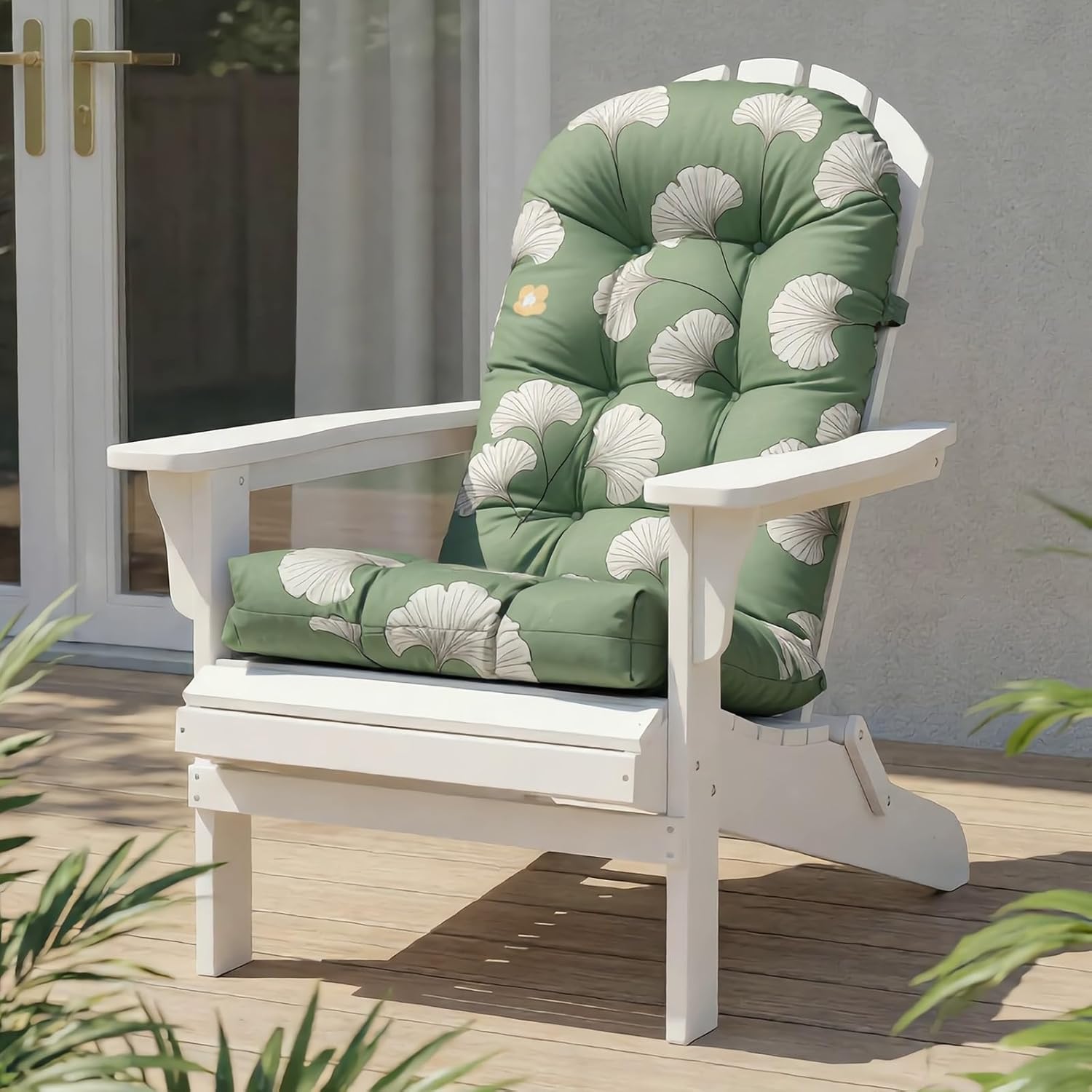High Back Rocking Chair Cushion, Waterproof Outdoor Patio Replacement Cushion with Ties, Thick Tufted Seat & Back Pad for Adirondack, Glider & Porch Chairs