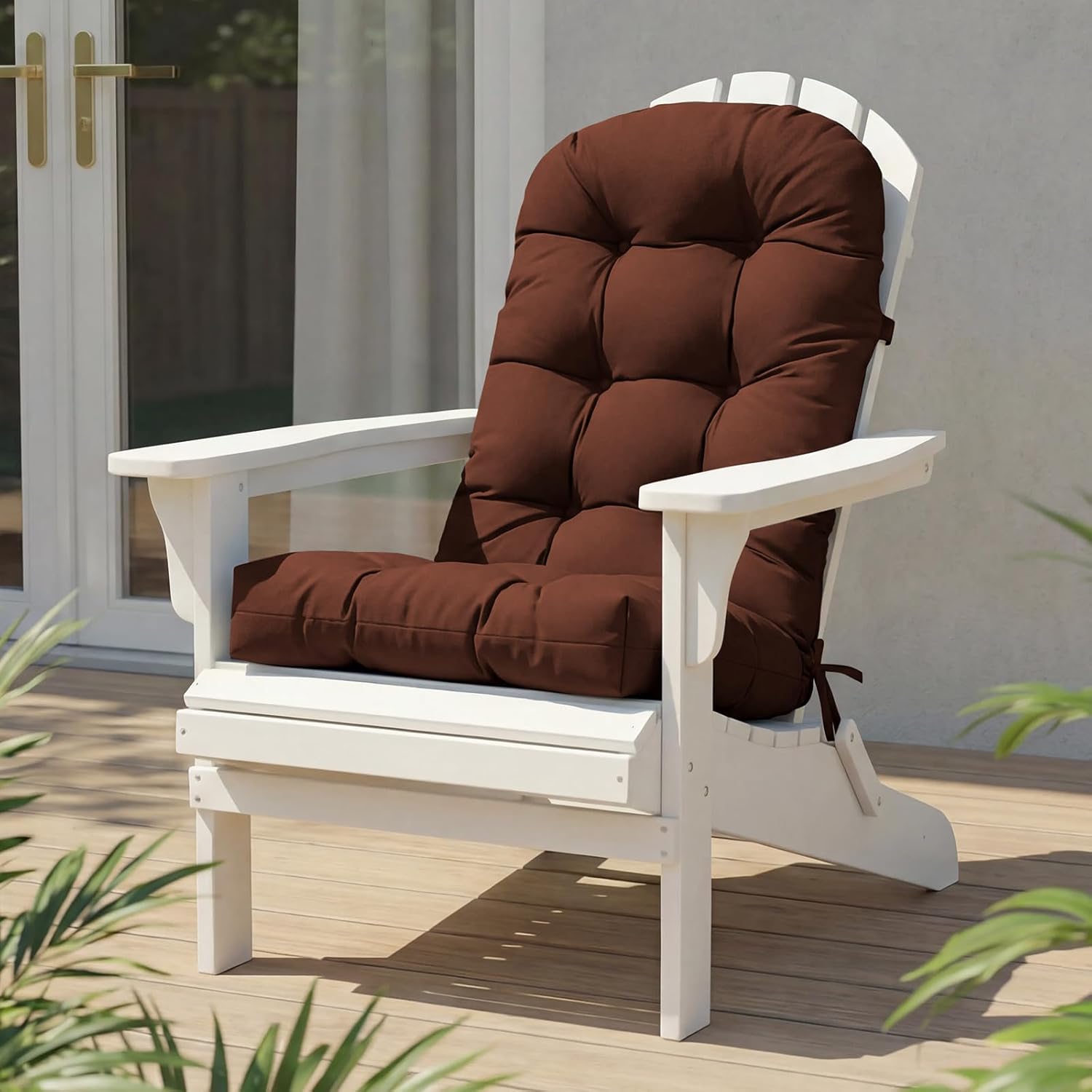 High Back Rocking Chair Cushion, Waterproof Outdoor Patio Replacement Cushion with Ties, Thick Tufted Seat & Back Pad for Adirondack, Glider & Porch Chairs