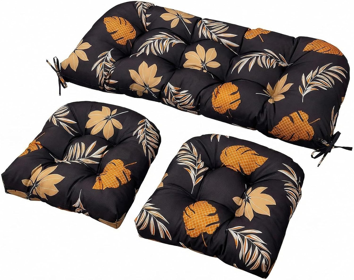 3-Piece Outdoor Wicker Chair Cushion Set, Waterproof Patio Loveseat Cushion with 2 U-Shaped Seat Pads, All-Weather Replacement Cushions for Garden Furniture