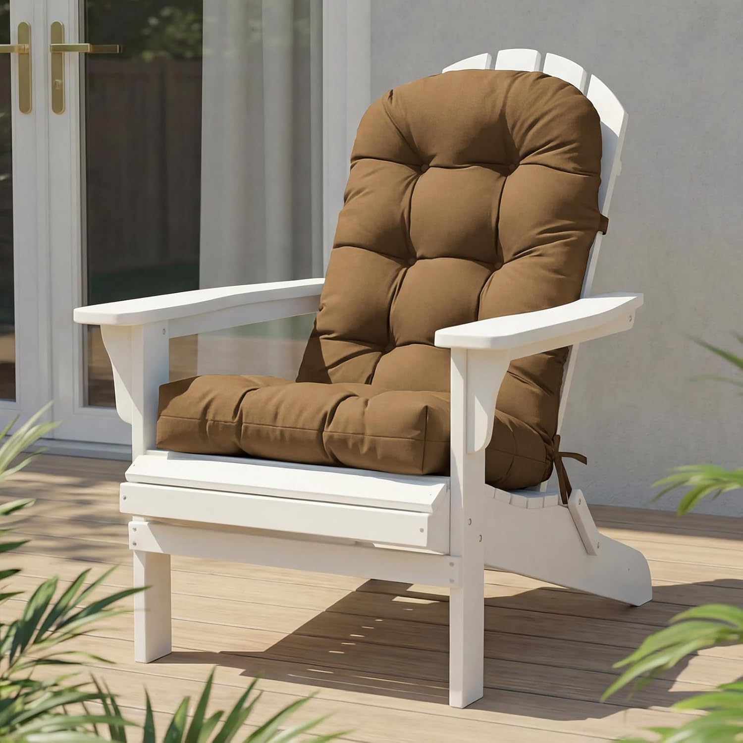 High Back Rocking Chair Cushion, Waterproof Outdoor Patio Replacement Cushion with Ties, Thick Tufted Seat & Back Pad for Adirondack, Glider & Porch Chairs