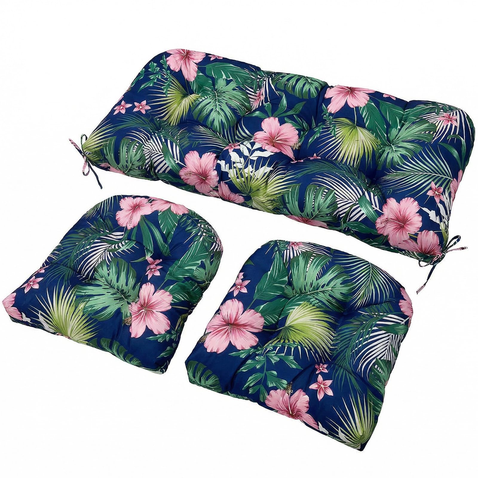 3-Piece Outdoor Wicker Chair Cushion Set, Waterproof Patio Loveseat Cushion with 2 U-Shaped Seat Pads, All-Weather Replacement Cushions for Garden Furniture