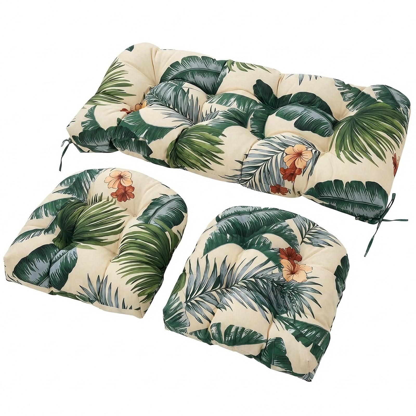 3-Piece Outdoor Wicker Chair Cushion Set, Waterproof Patio Loveseat Cushion with 2 U-Shaped Seat Pads, All-Weather Replacement Cushions for Garden Furniture