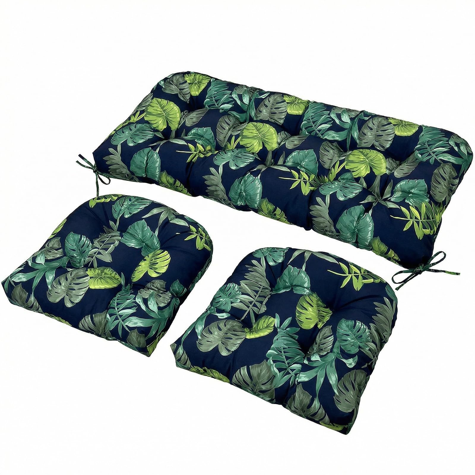 3-Piece Outdoor Wicker Chair Cushion Set, Waterproof Patio Loveseat Cushion with 2 U-Shaped Seat Pads, All-Weather Replacement Cushions for Garden Furniture