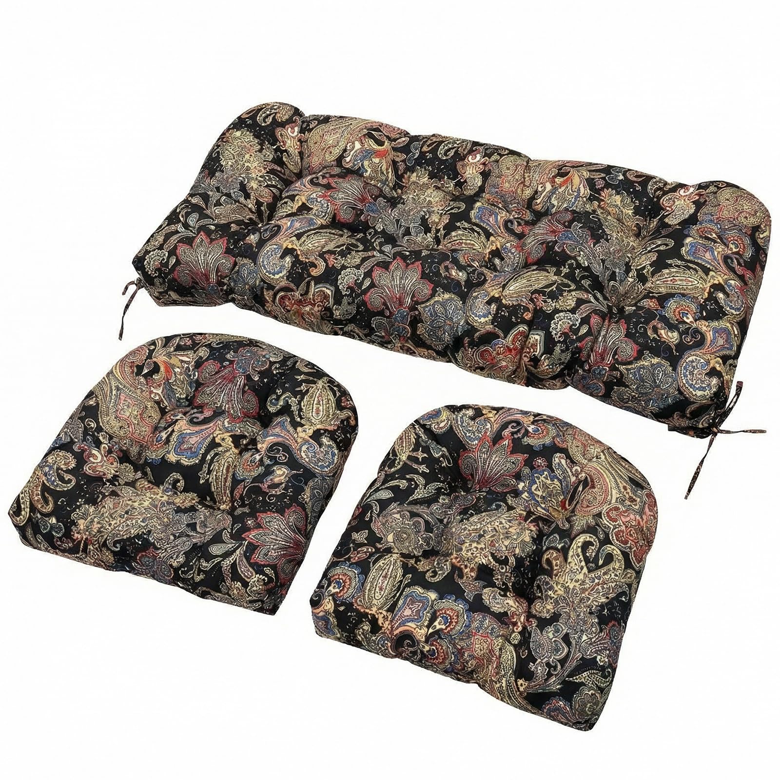 3-Piece Outdoor Wicker Chair Cushion Set, Waterproof Patio Loveseat Cushion with 2 U-Shaped Seat Pads, All-Weather Replacement Cushions for Garden Furniture