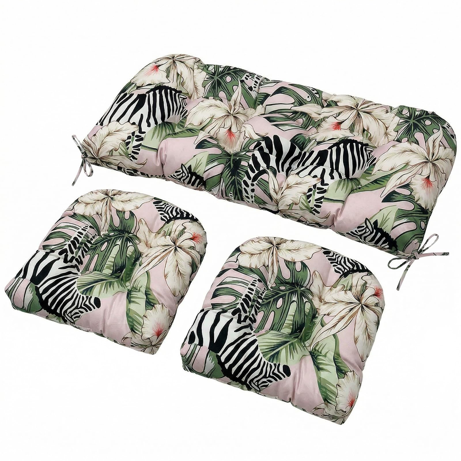3-Piece Outdoor Wicker Chair Cushion Set, Waterproof Patio Loveseat Cushion with 2 U-Shaped Seat Pads, All-Weather Replacement Cushions for Garden Furniture