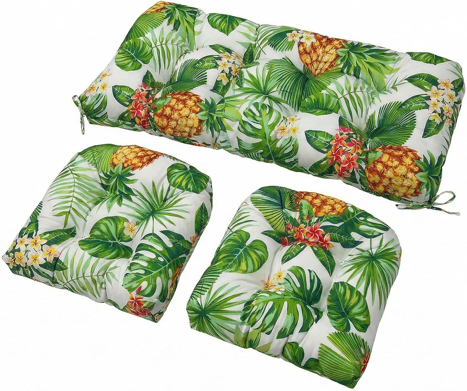 3-Piece Outdoor Wicker Chair Cushion Set, Waterproof Patio Loveseat Cushion with 2 U-Shaped Seat Pads, All-Weather Replacement Cushions for Garden Furniture