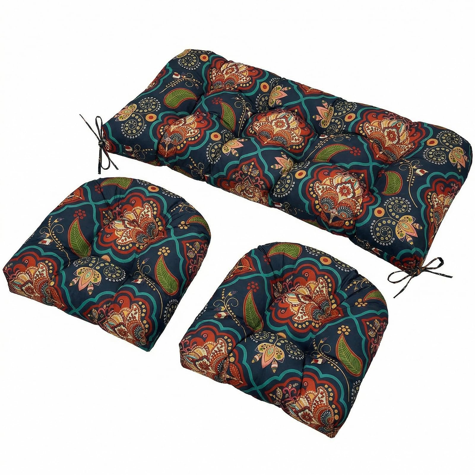 3-Piece Outdoor Wicker Chair Cushion Set, Waterproof Patio Loveseat Cushion with 2 U-Shaped Seat Pads, All-Weather Replacement Cushions for Garden Furniture
