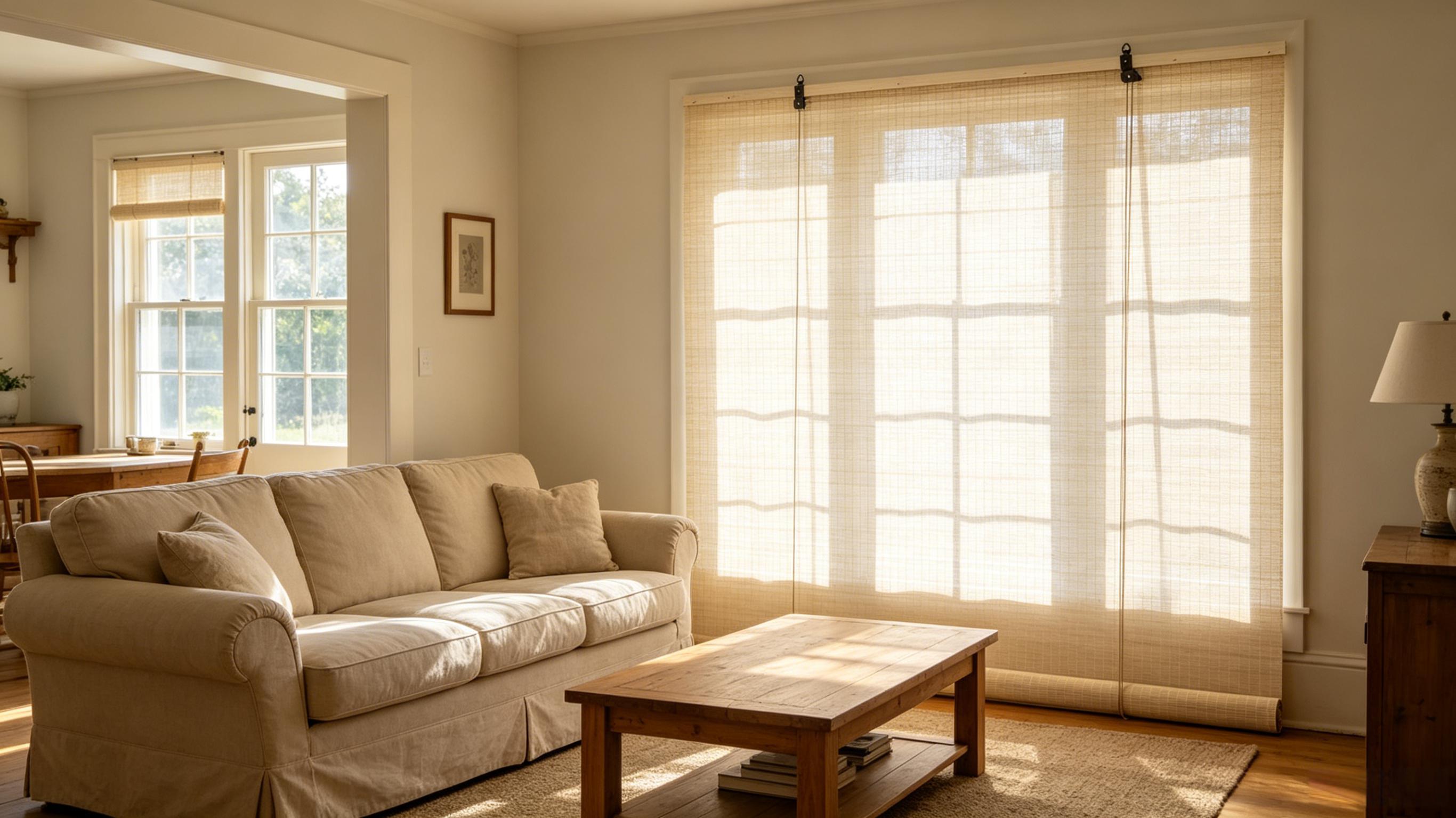 Natural Handwoven Bamboo Roller Shades, Light Filtering Roll Up Window Blinds in Black & Natural Beige, Eco-Friendly Privacy Bamboo Blinds for Bedroom Kitchen Patio Porch