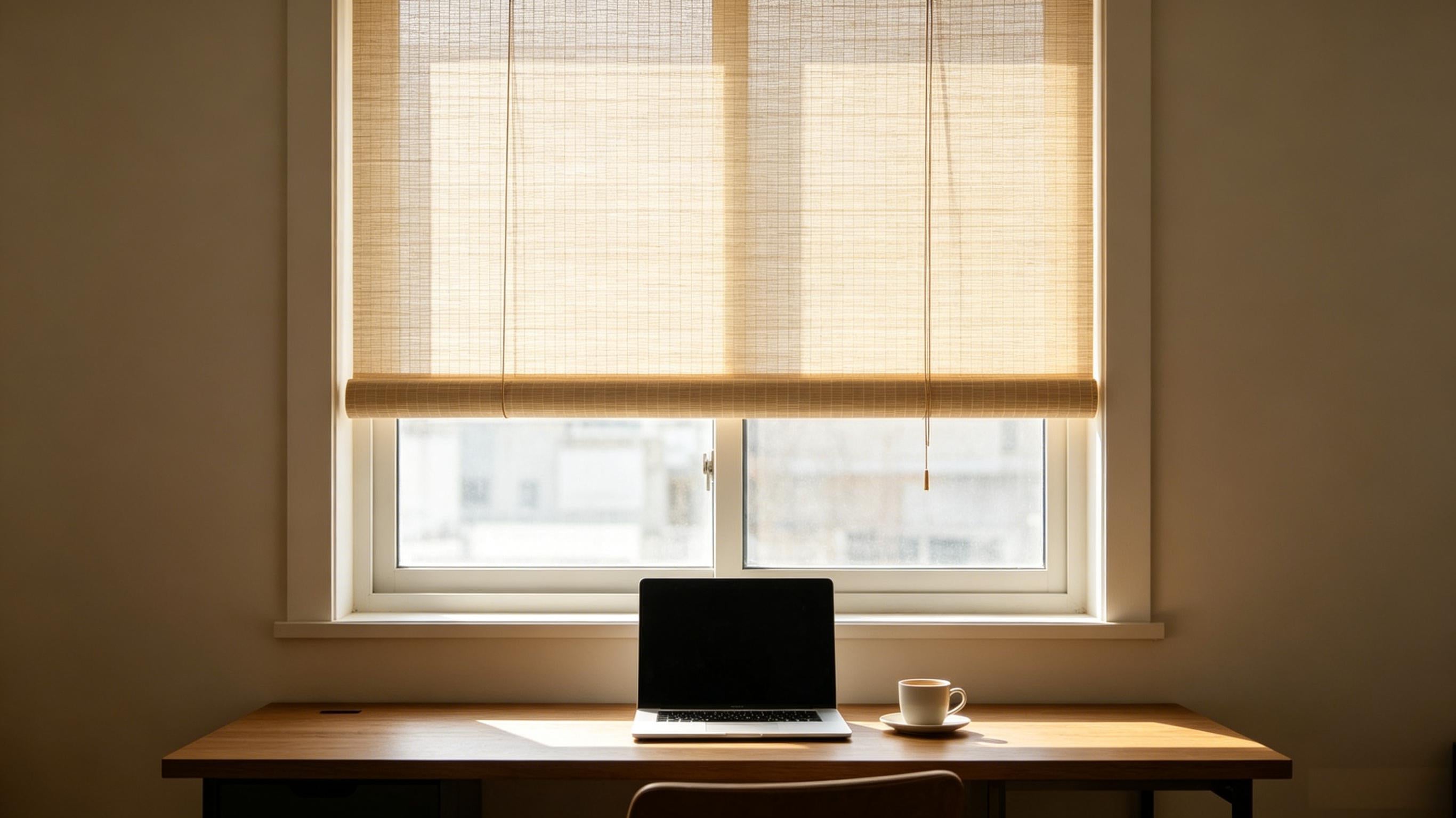 Natural Handwoven Bamboo Roller Shades, Light Filtering Roll Up Window Blinds in Black & Natural Beige, Eco-Friendly Privacy Bamboo Blinds for Bedroom Kitchen Patio Porch