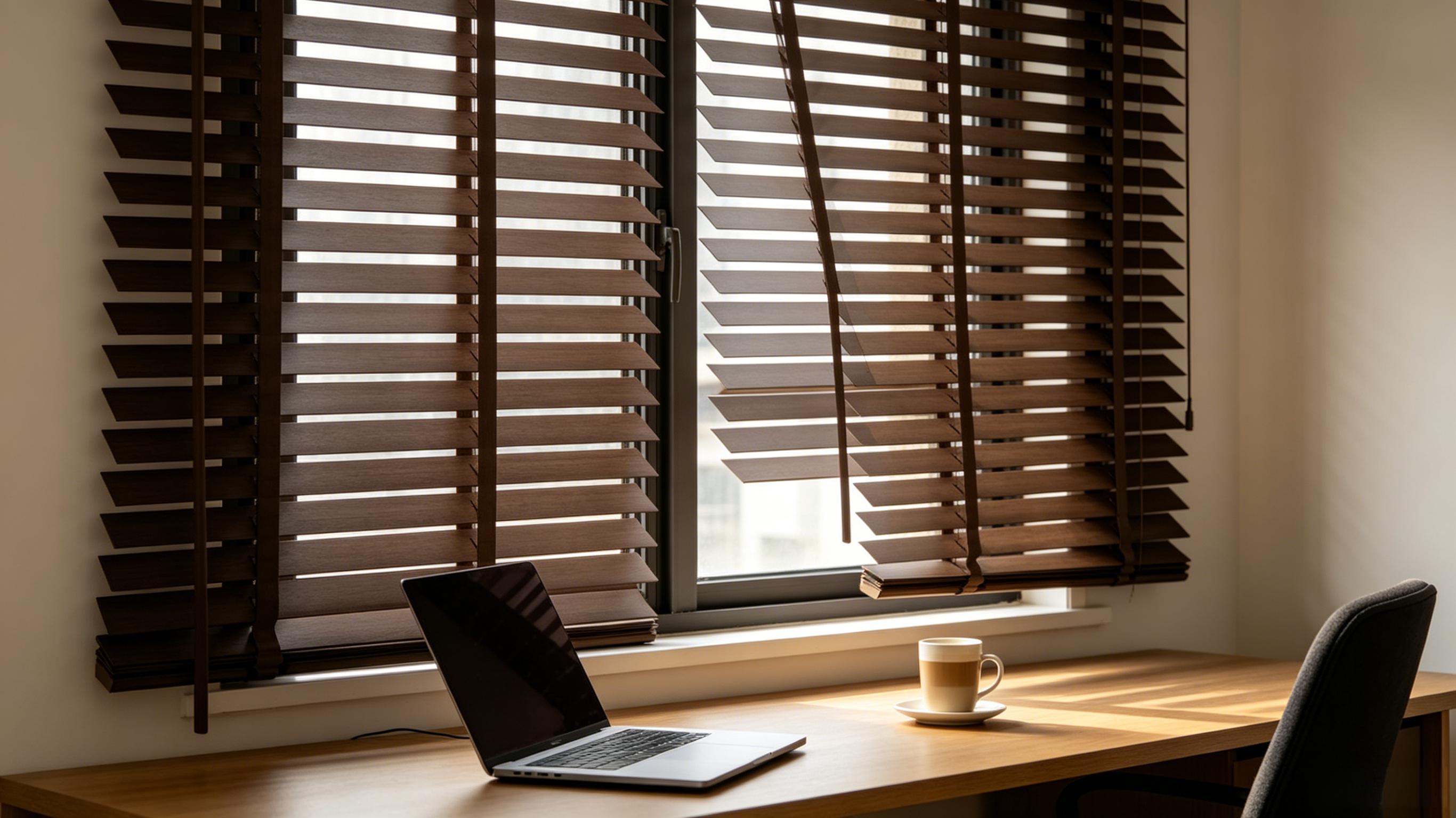 2" Faux Wood Horizontal Venetian Blinds, Cordless Tilt Control PVC Window Shades in White/Black/Brown/Golden Oak, Waterproof Custom Size Blinds for Bedroom Kitchen Bathroom