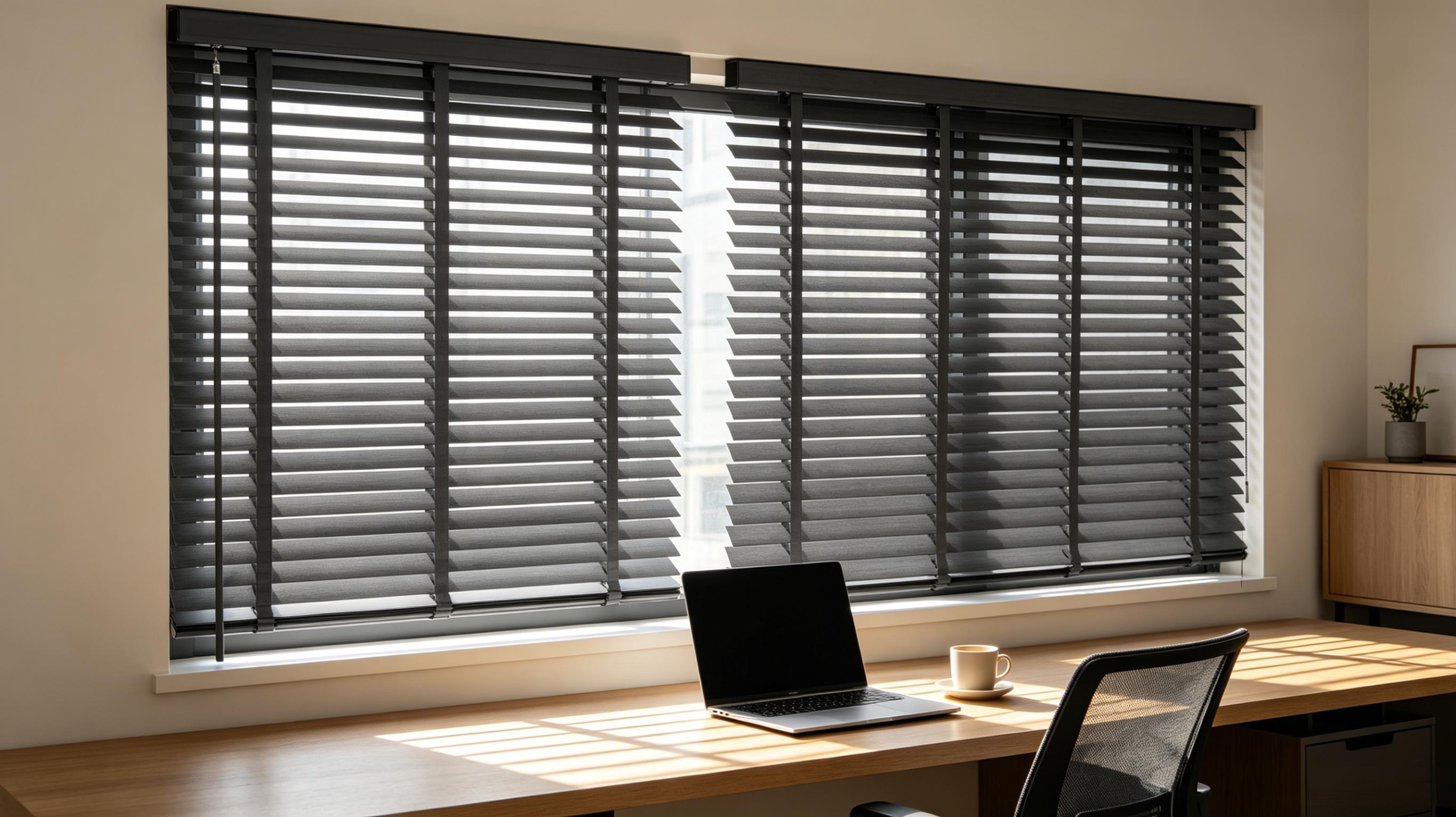 2 Inch Faux Wood Venetian Blinds, Manual Bottom Rail Tilt PVC Horizontal Window Shades in Dark Gray/Light Gray/Charcoal Black, Waterproof Custom Size Blinds for Bedroom Bathroom Kitchen Home Decor