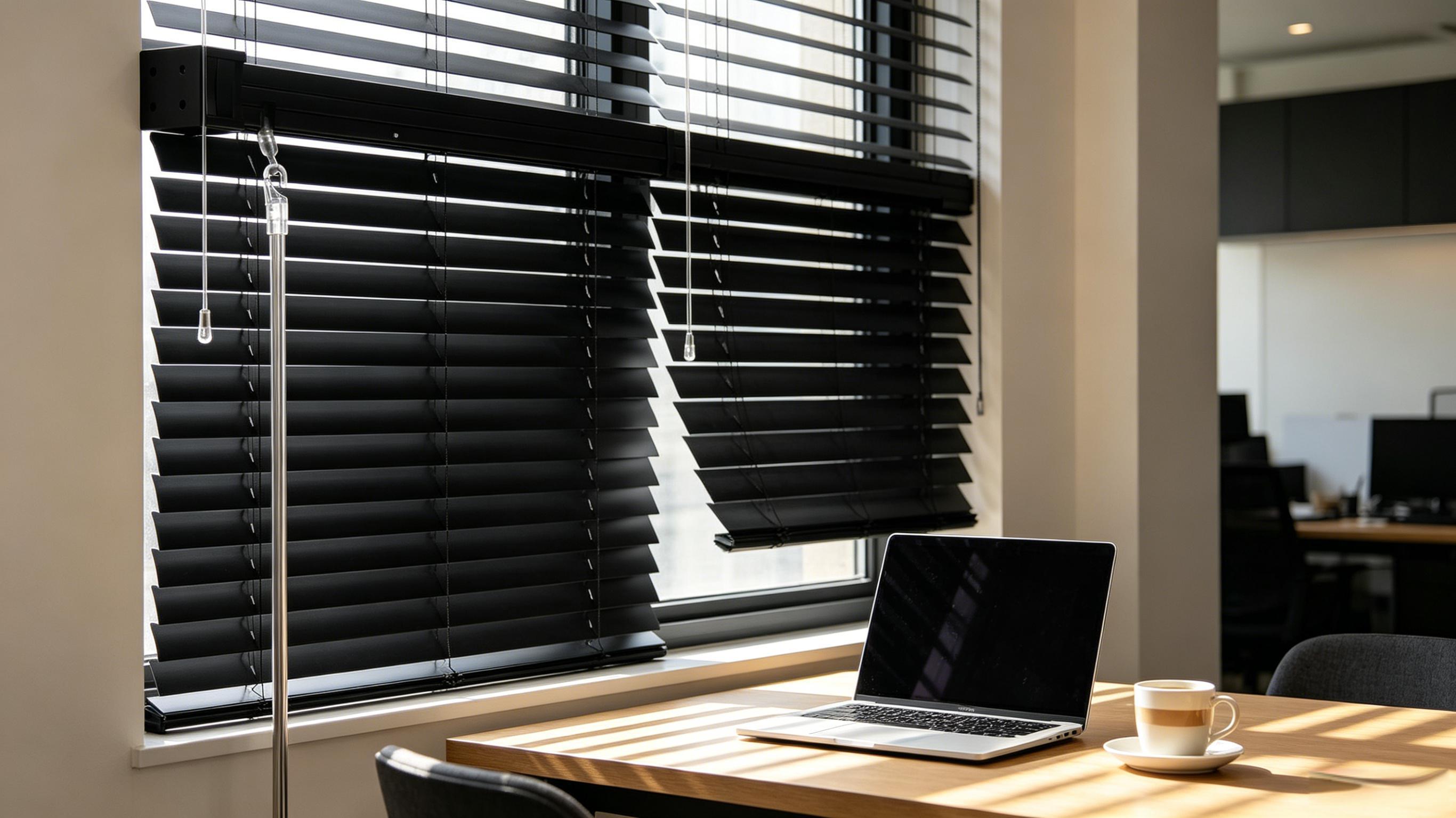 100% Privacy 1" Vinyl Cordless Mini Blinds for Indoor Windows,L-Shaped Blades Horizontal Room Darkening & Light Filtering shutters for Home 19.5"WX36"H Black