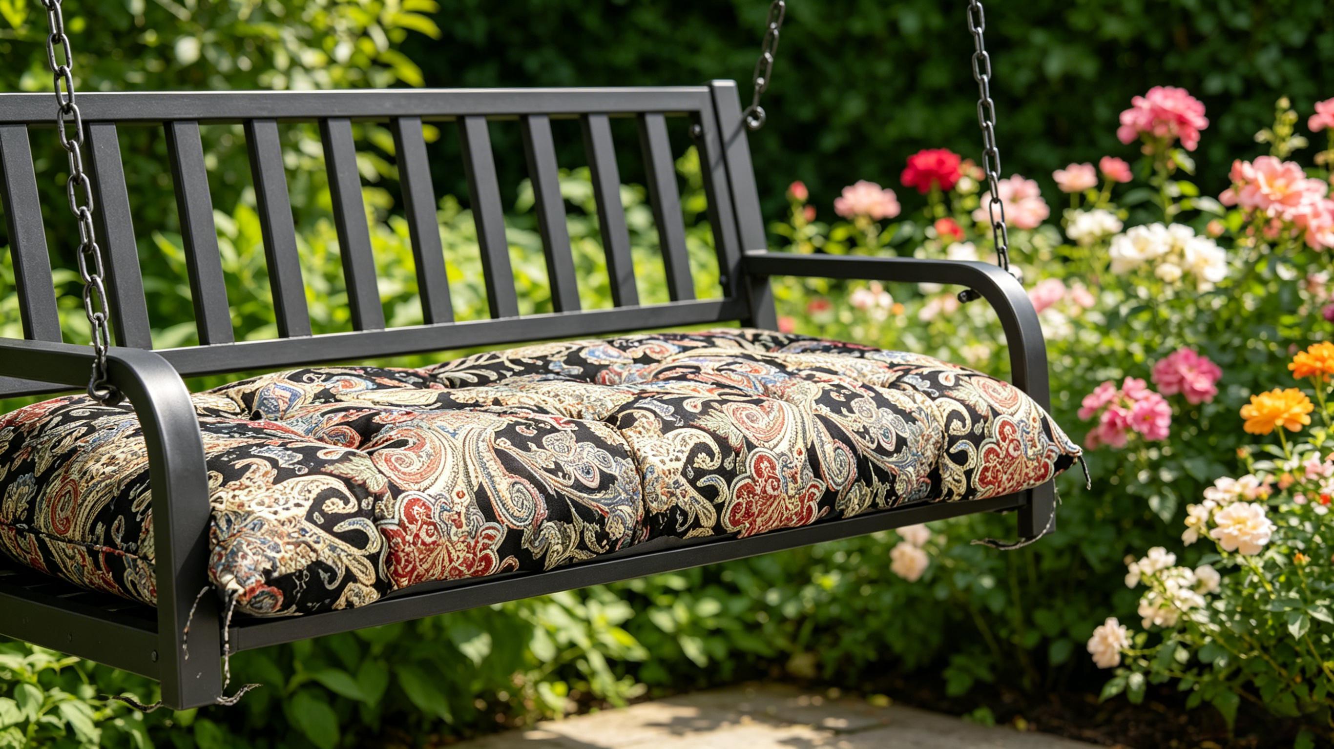 Outdoor Porch Swing Bench Cushion | 3-Seater Weather Resistant Patio Swing Seat Replacement Pad with Secure Tie Strings, Multiple Prints & Solid Colors for Garden Yard Hanging Swing Chair