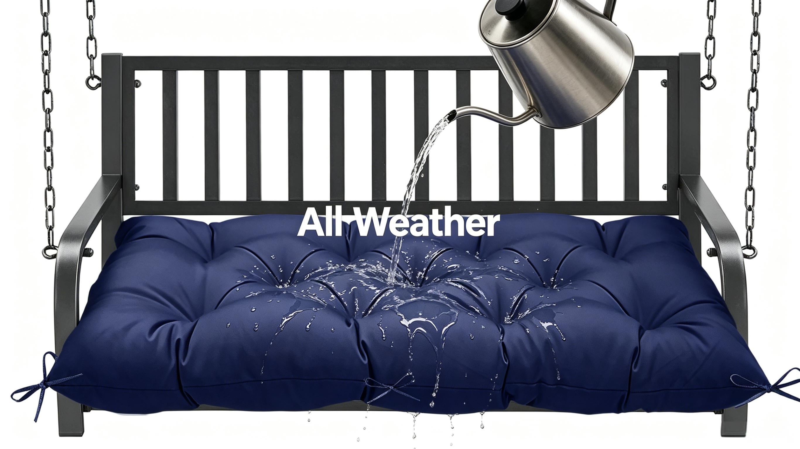 Outdoor Porch Swing Bench Cushion | 3-Seater Weather Resistant Patio Swing Seat Replacement Pad with Secure Tie Strings, Multiple Prints & Solid Colors for Garden Yard Hanging Swing Chair