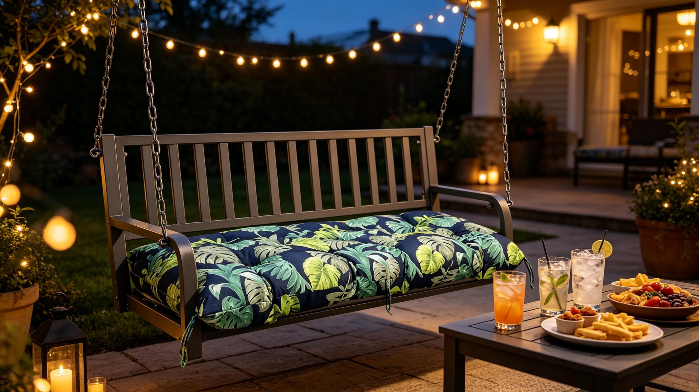 Outdoor Porch Swing Bench Cushion | 3-Seater Weather Resistant Patio Swing Seat Replacement Pad with Secure Tie Strings, Multiple Prints & Solid Colors for Garden Yard Hanging Swing Chair