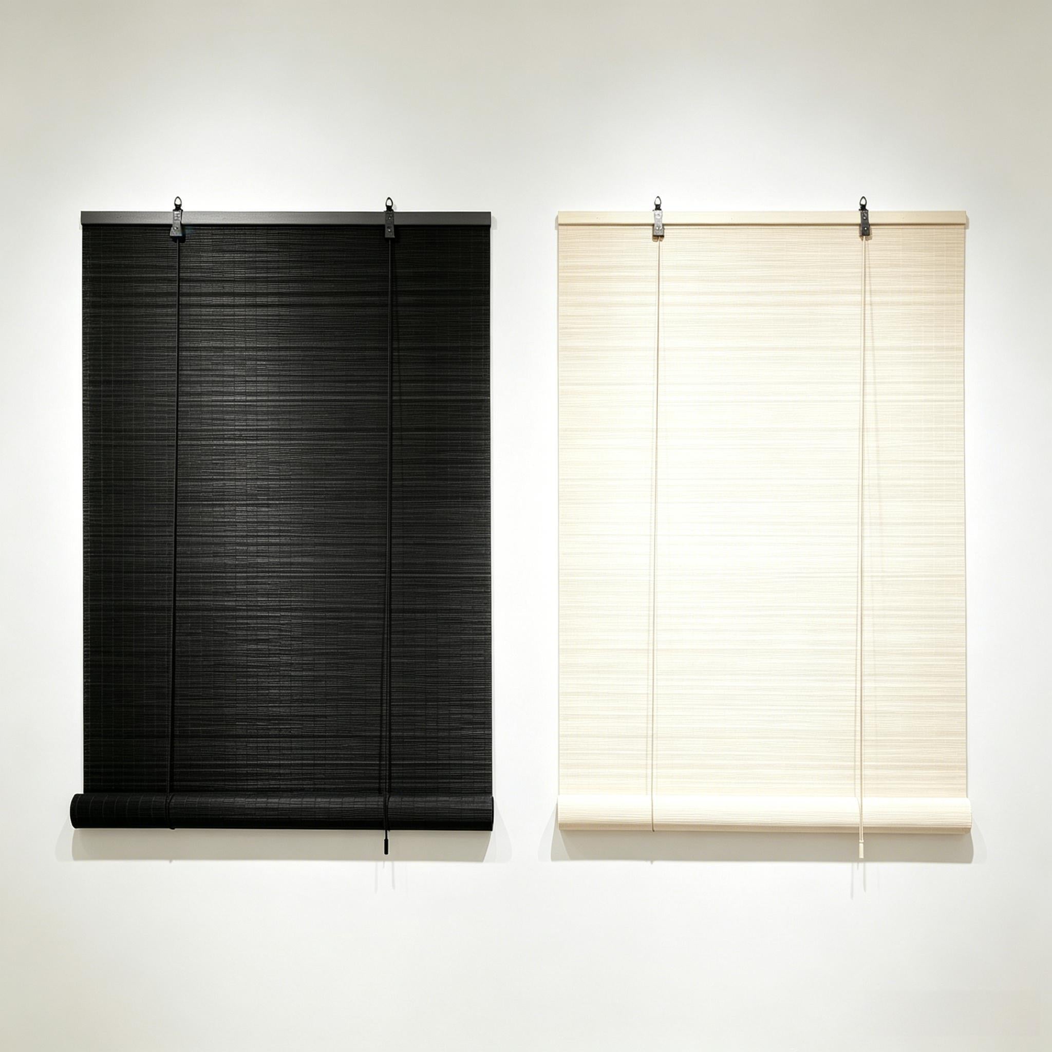 Natural Handwoven Bamboo Roller Shades, Light Filtering Roll Up Window Blinds in Black & Natural Beige, Eco-Friendly Privacy Bamboo Blinds for Bedroom Kitchen Patio Porch